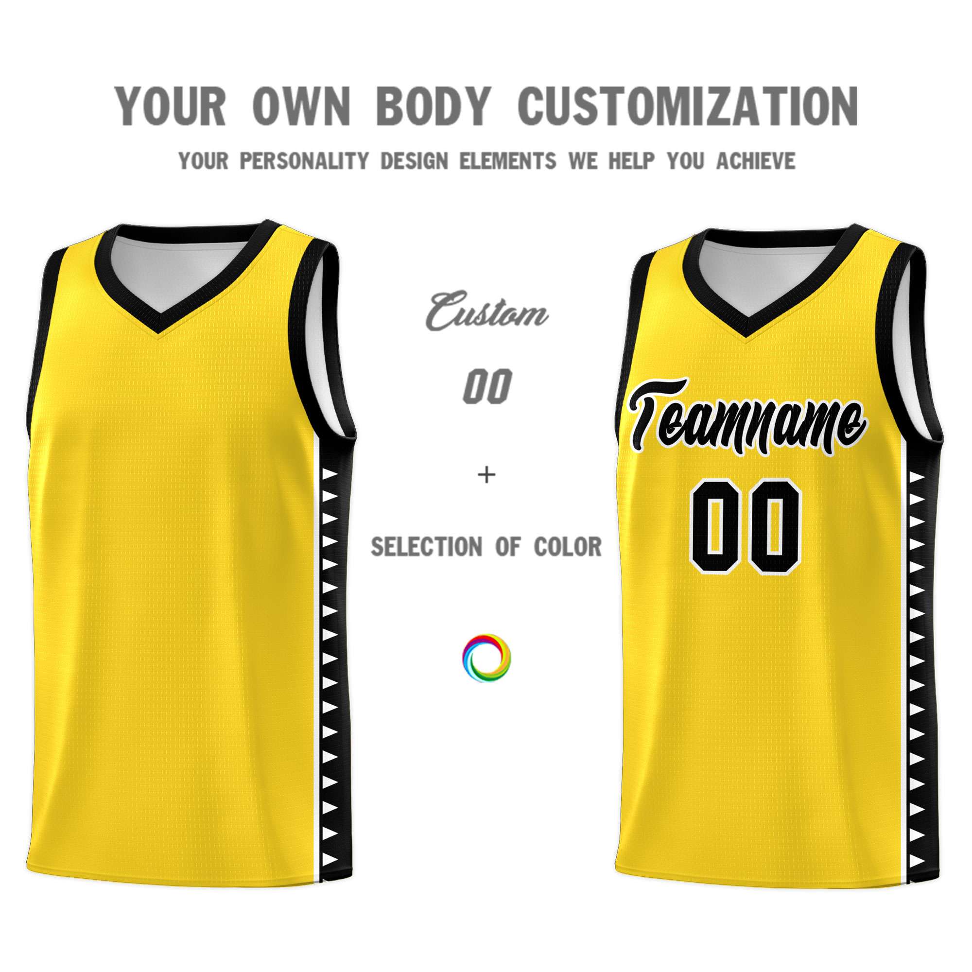 Custom Gold Black Basketball Kits With Side Zigzag Pattern