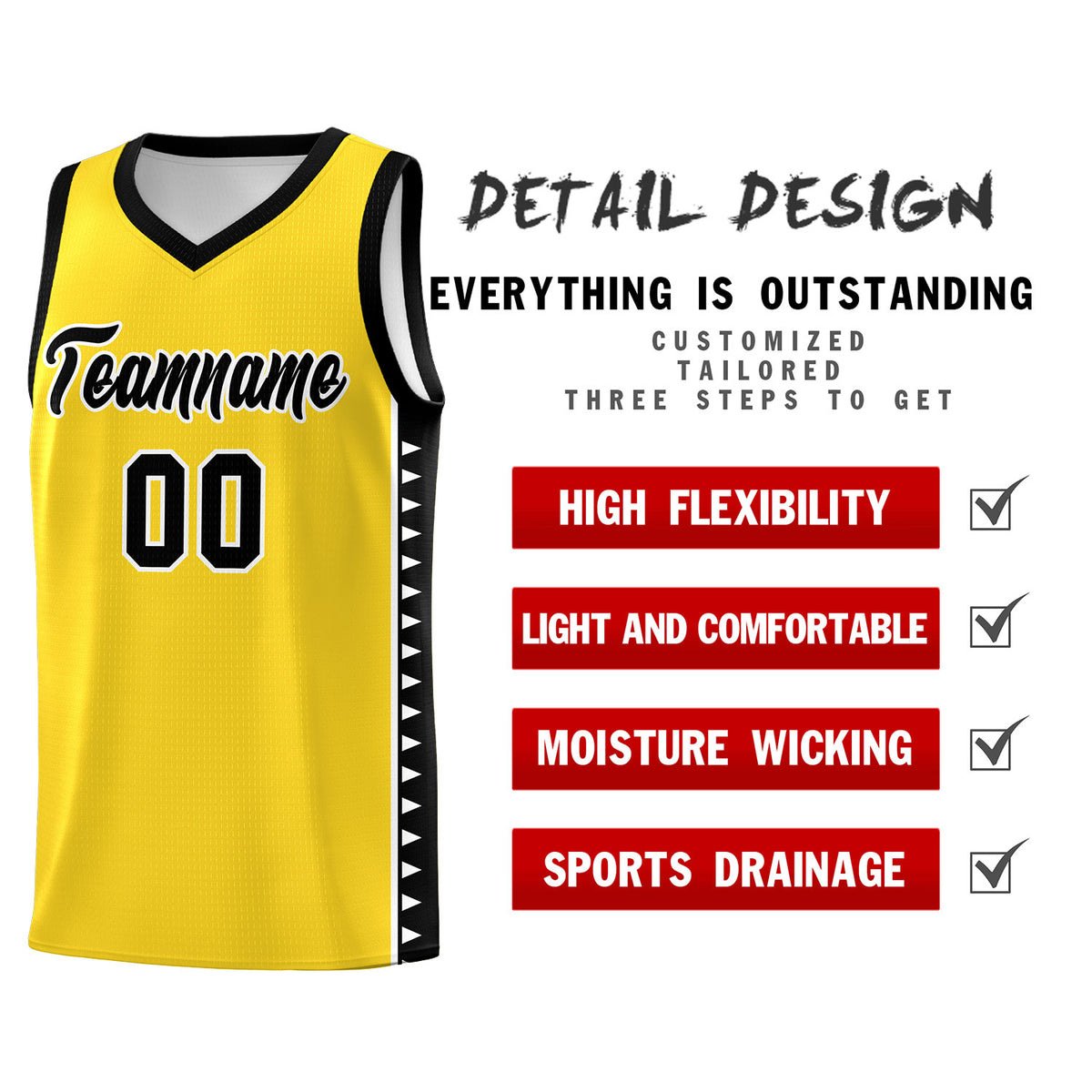 Custom Gold Black Basketball Kits With Side Zigzag Pattern