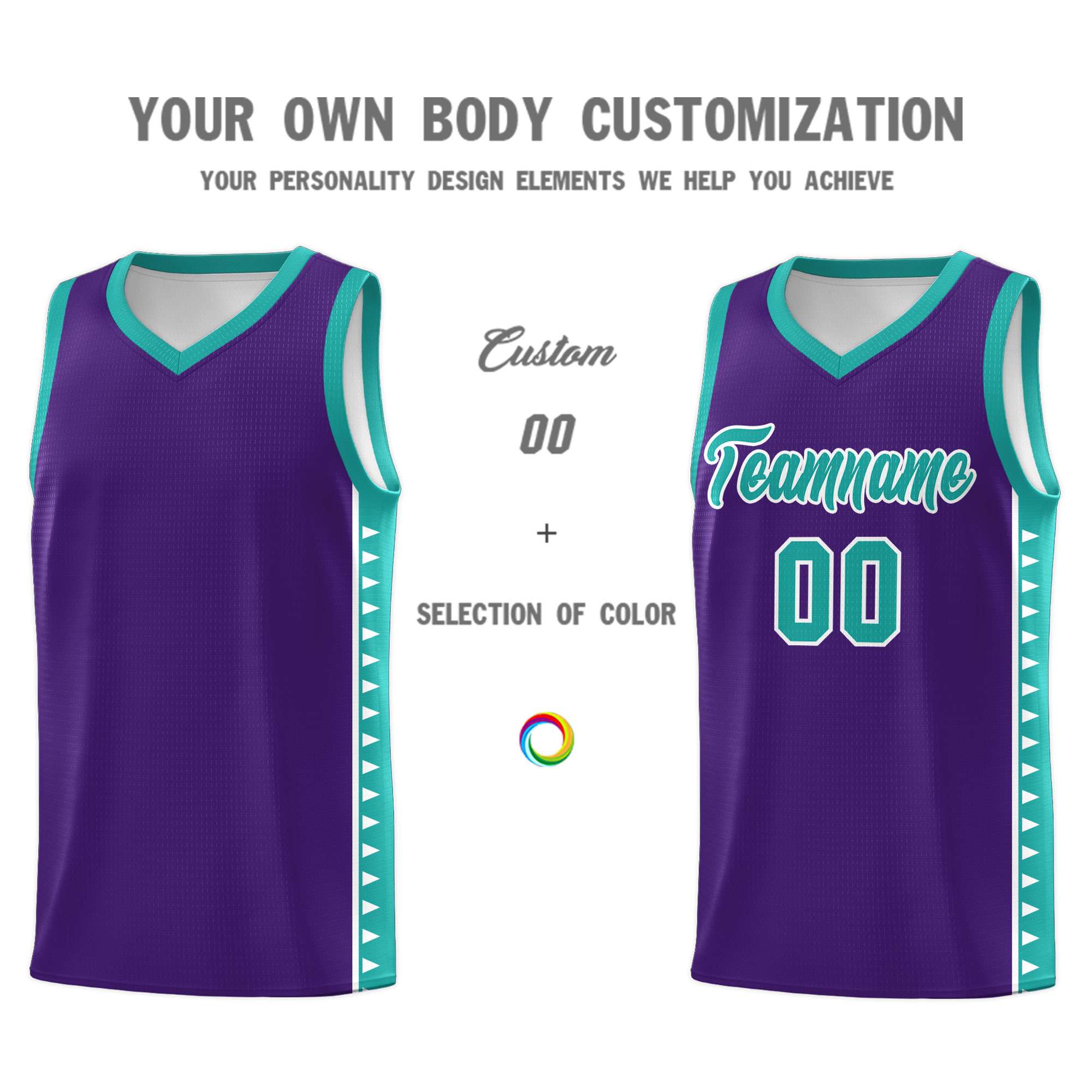 Custom Purple Aqua Basketball Kits With Side Zigzag Pattern