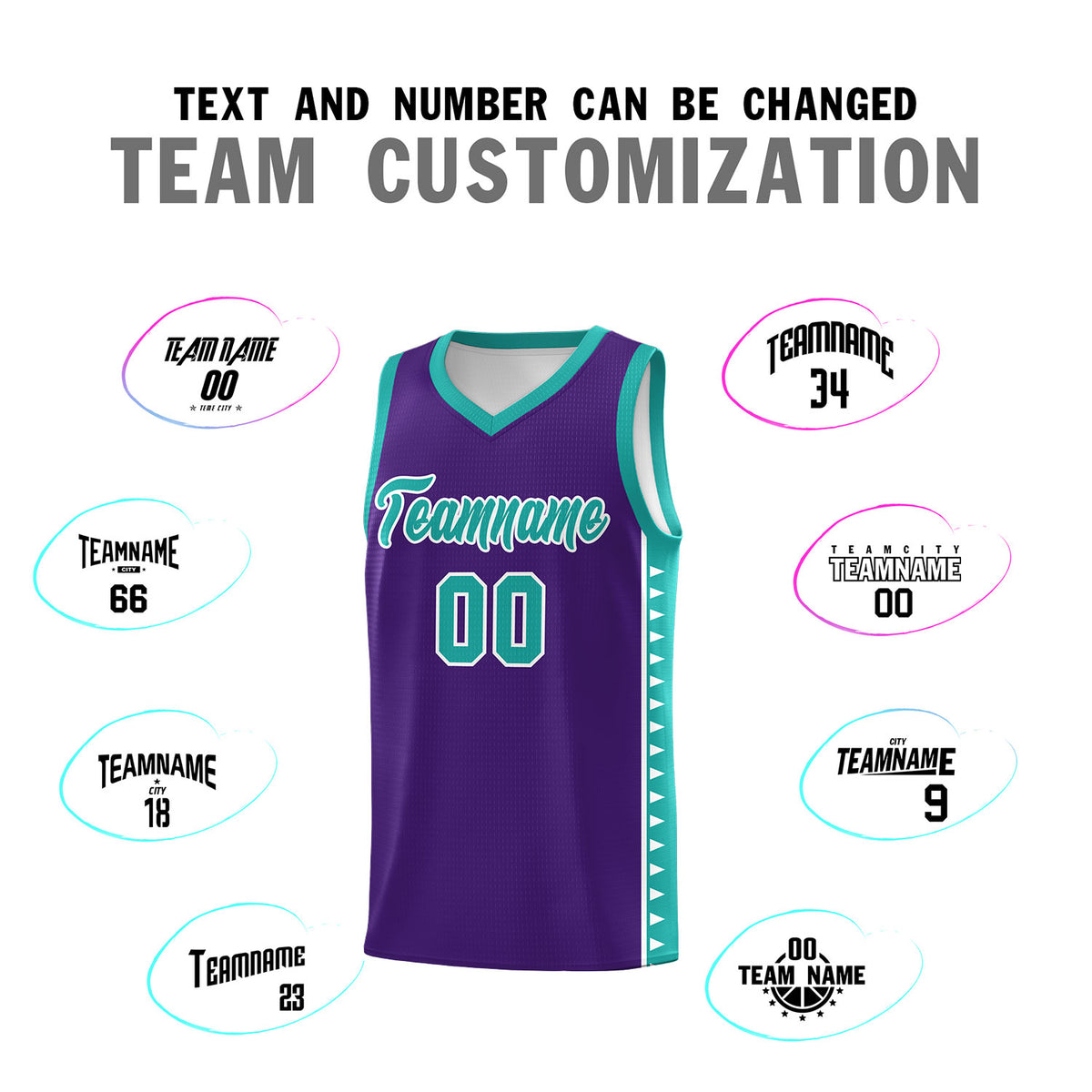 Custom Purple Aqua Basketball Kits With Side Zigzag Pattern