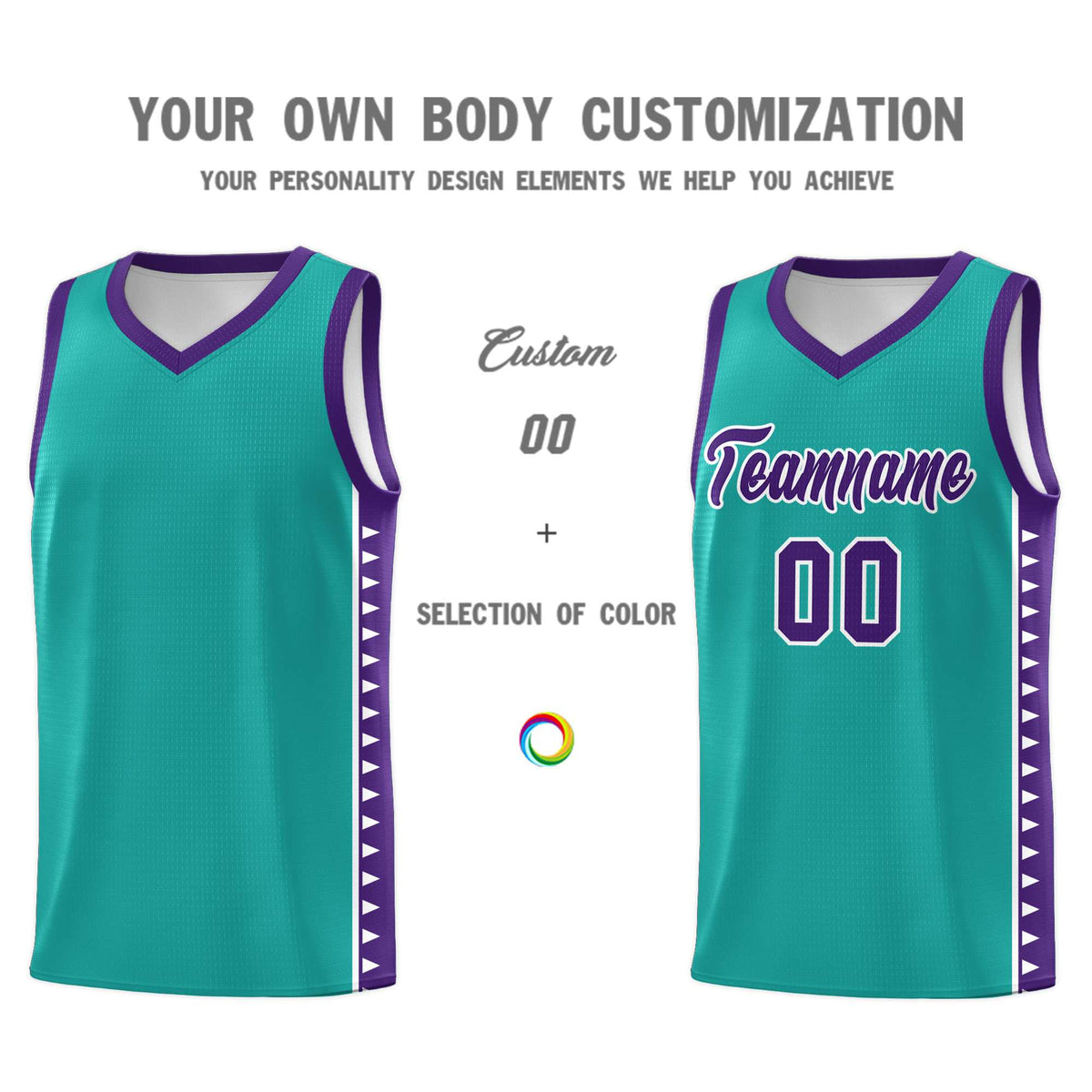 Custom Aqua Purple Basketball Kits With Side Zigzag Pattern