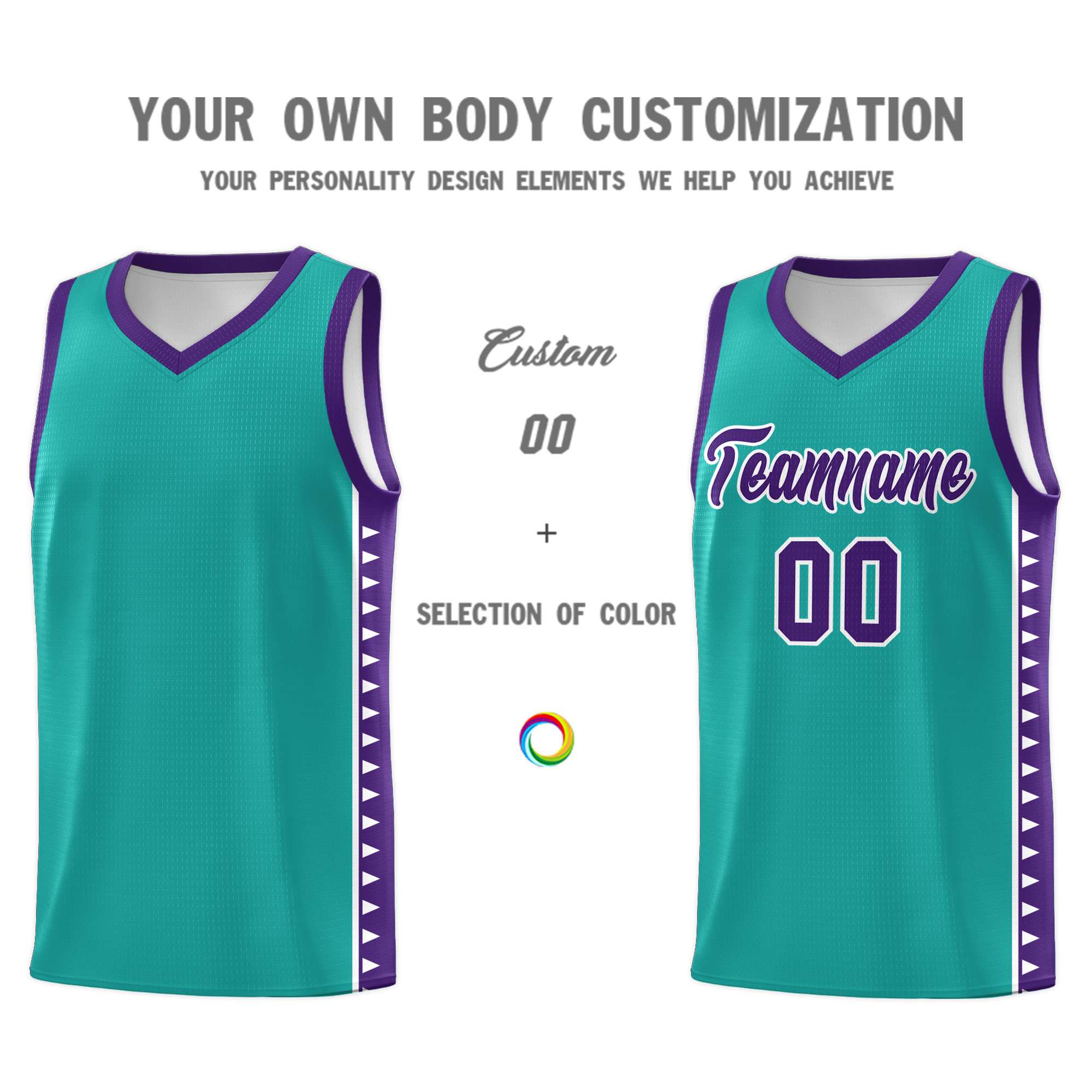 Custom Aqua Purple Basketball Kits With Side Zigzag Pattern