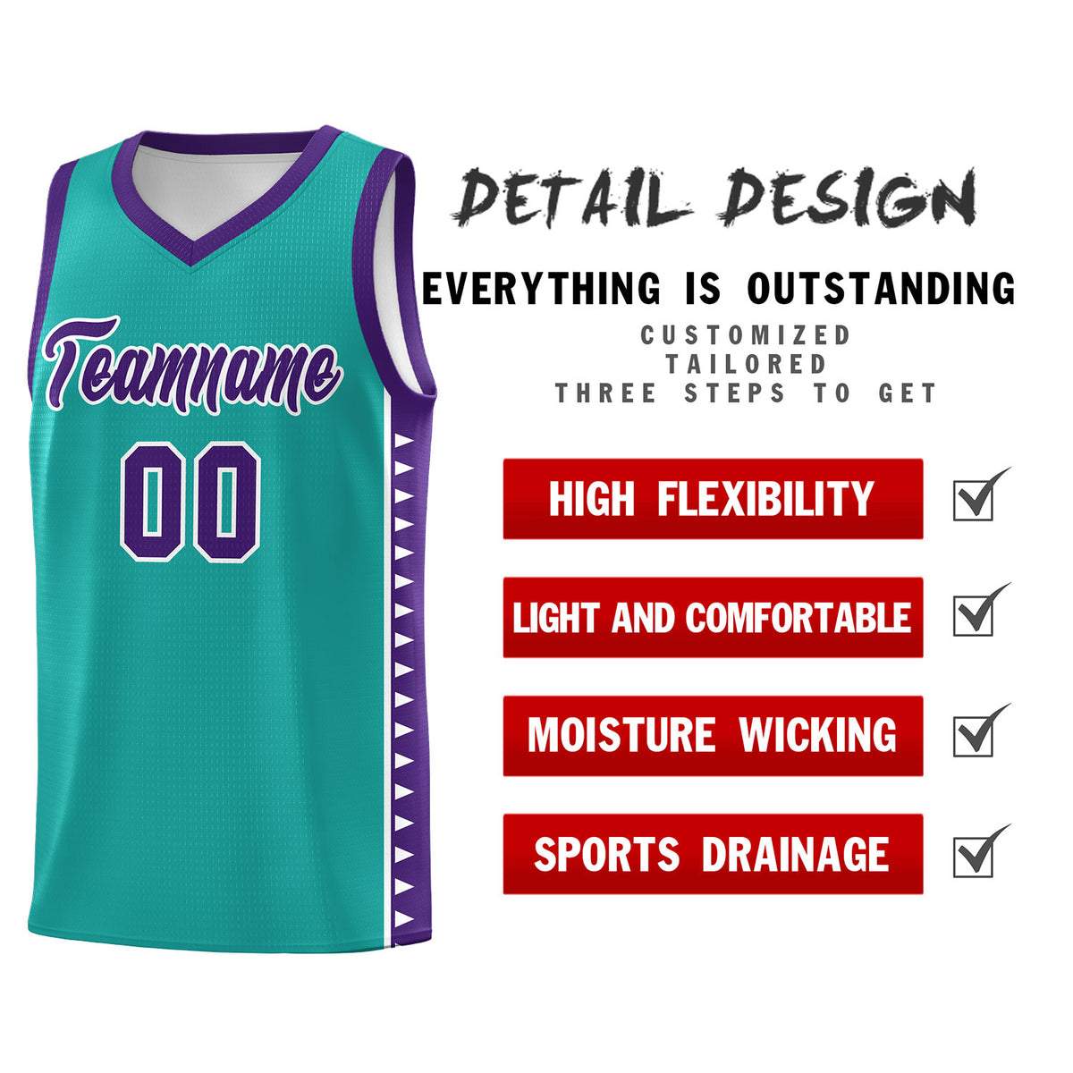 Custom Aqua Purple Basketball Kits With Side Zigzag Pattern