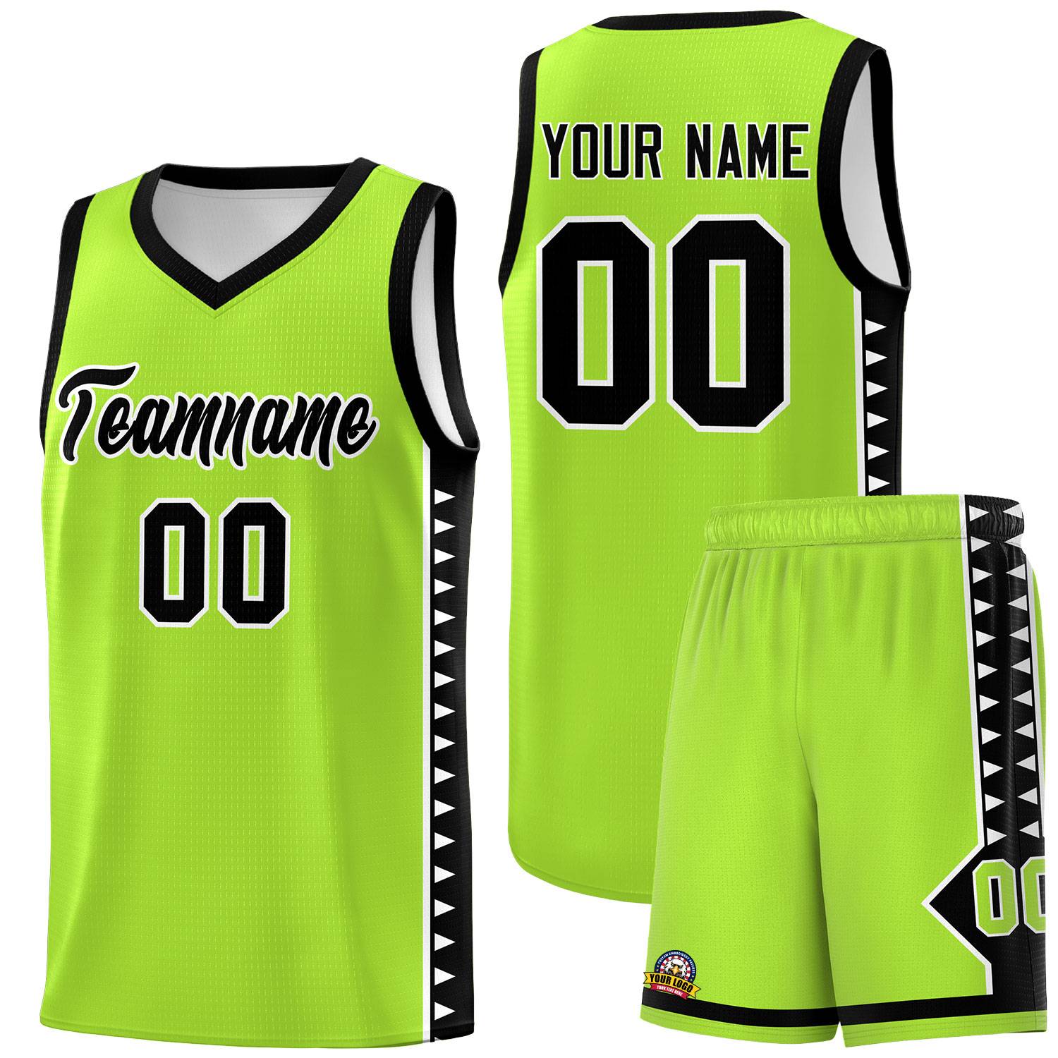 Custom Neon Green Black Basketball Kits With Side Zigzag Pattern