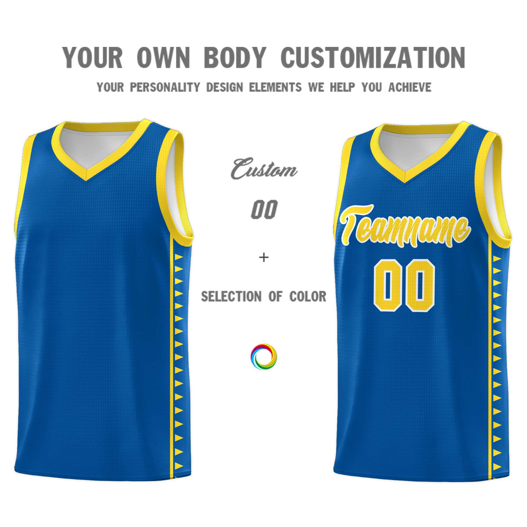 Custom Royal Gold Basketball Kits With Side Zigzag Pattern
