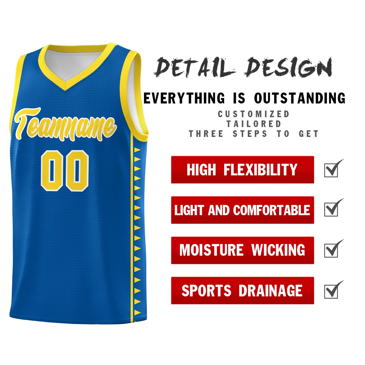 Custom Royal Gold Basketball Kits With Side Zigzag Pattern