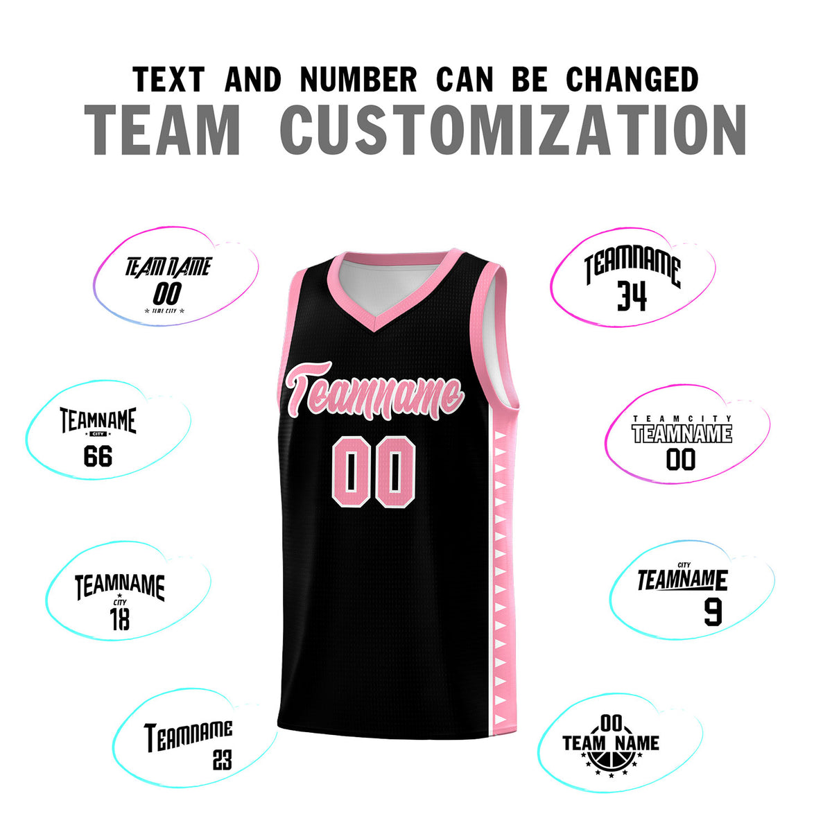 Custom Black Light Pink Basketball Kits With Side Zigzag Pattern