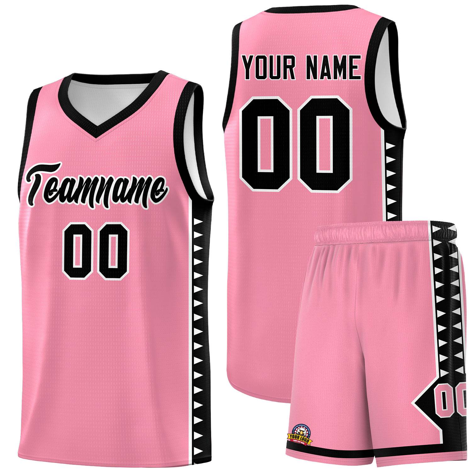Custom Light Pink Black Basketball Kits With Side Zigzag Pattern