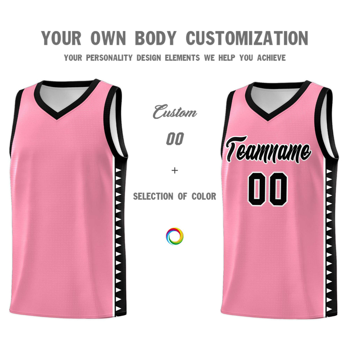 Custom Light Pink Black Basketball Kits With Side Zigzag Pattern