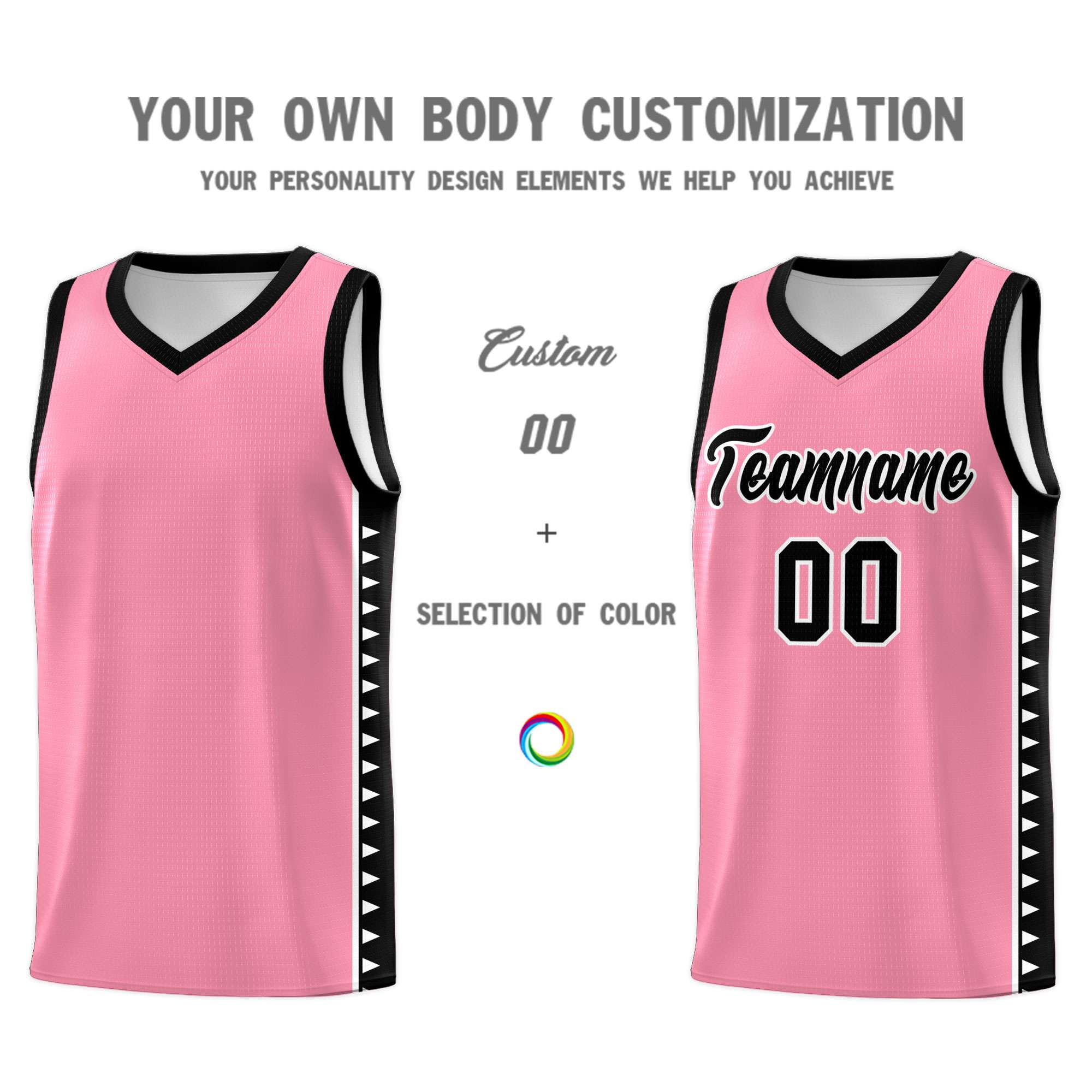 Custom Light Pink Black Basketball Kits With Side Zigzag Pattern