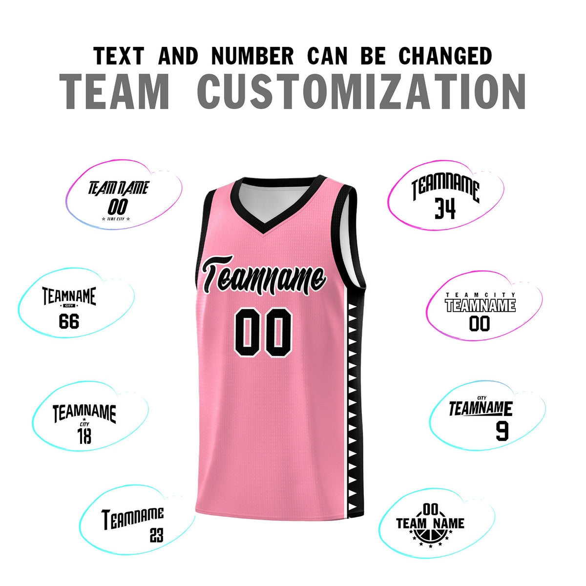 Custom Light Pink Black Basketball Kits With Side Zigzag Pattern
