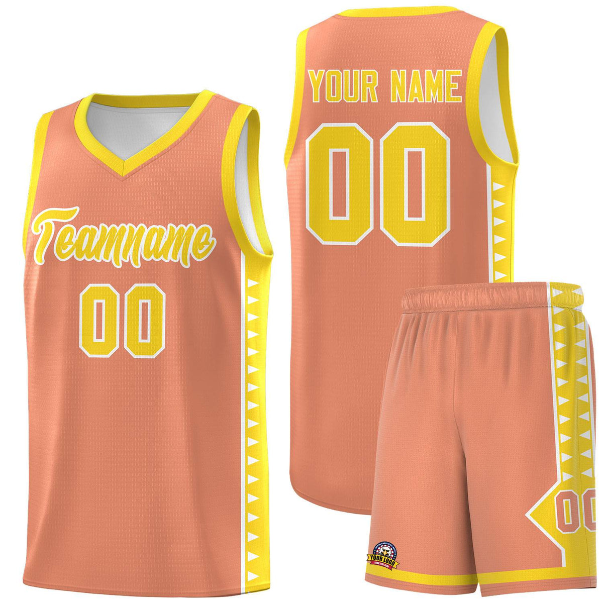 Custom Light Orange Gold Basketball Kits With Side Zigzag Pattern
