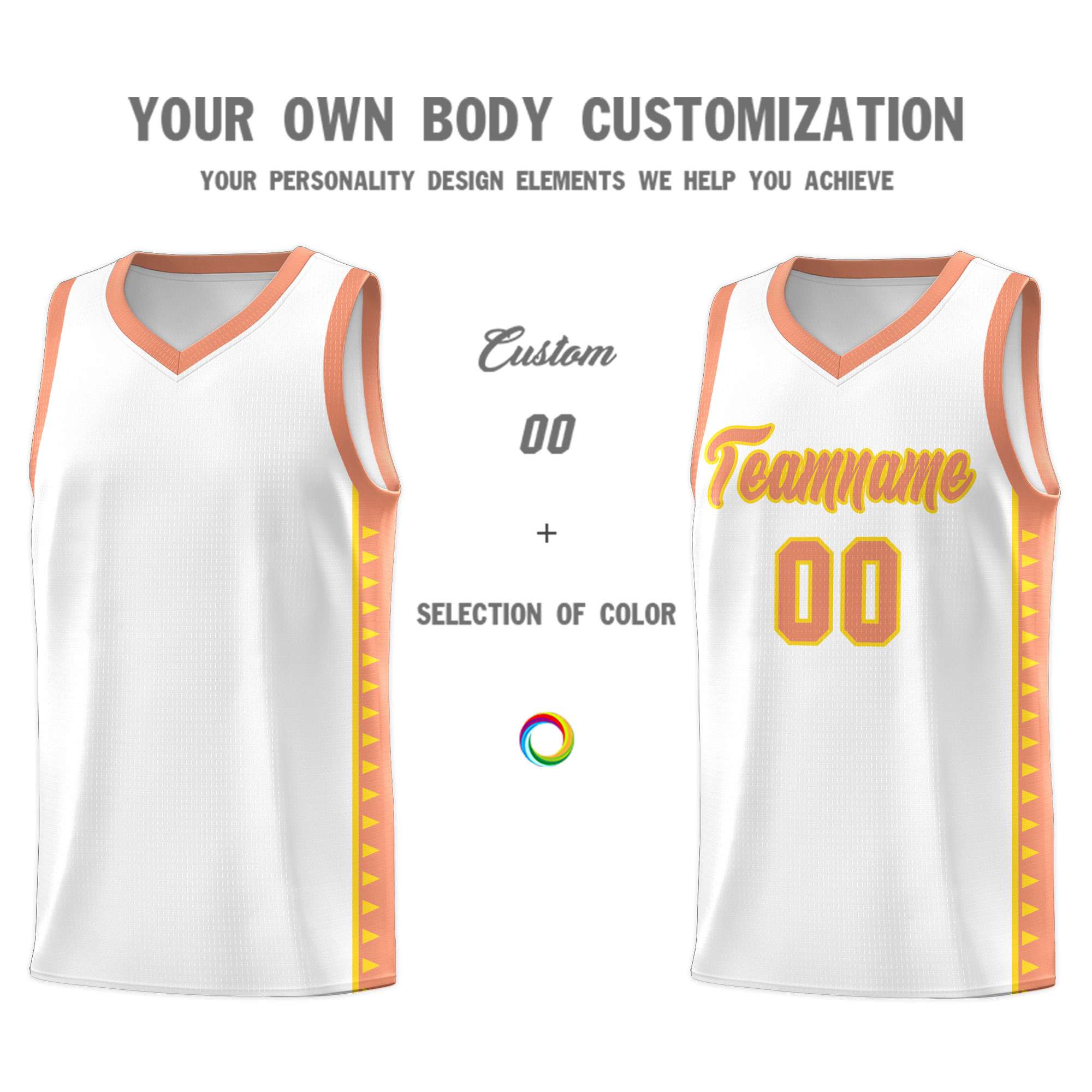 Custom White Light Orange Basketball Kits With Side Zigzag Pattern