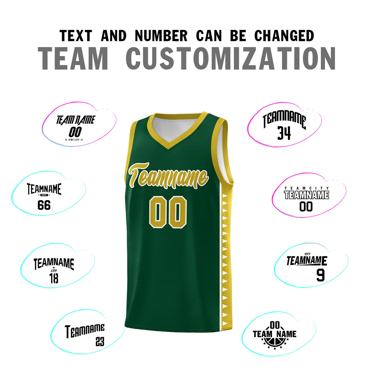 Custom Green Old Gold Basketball Kits With Side Zigzag Pattern