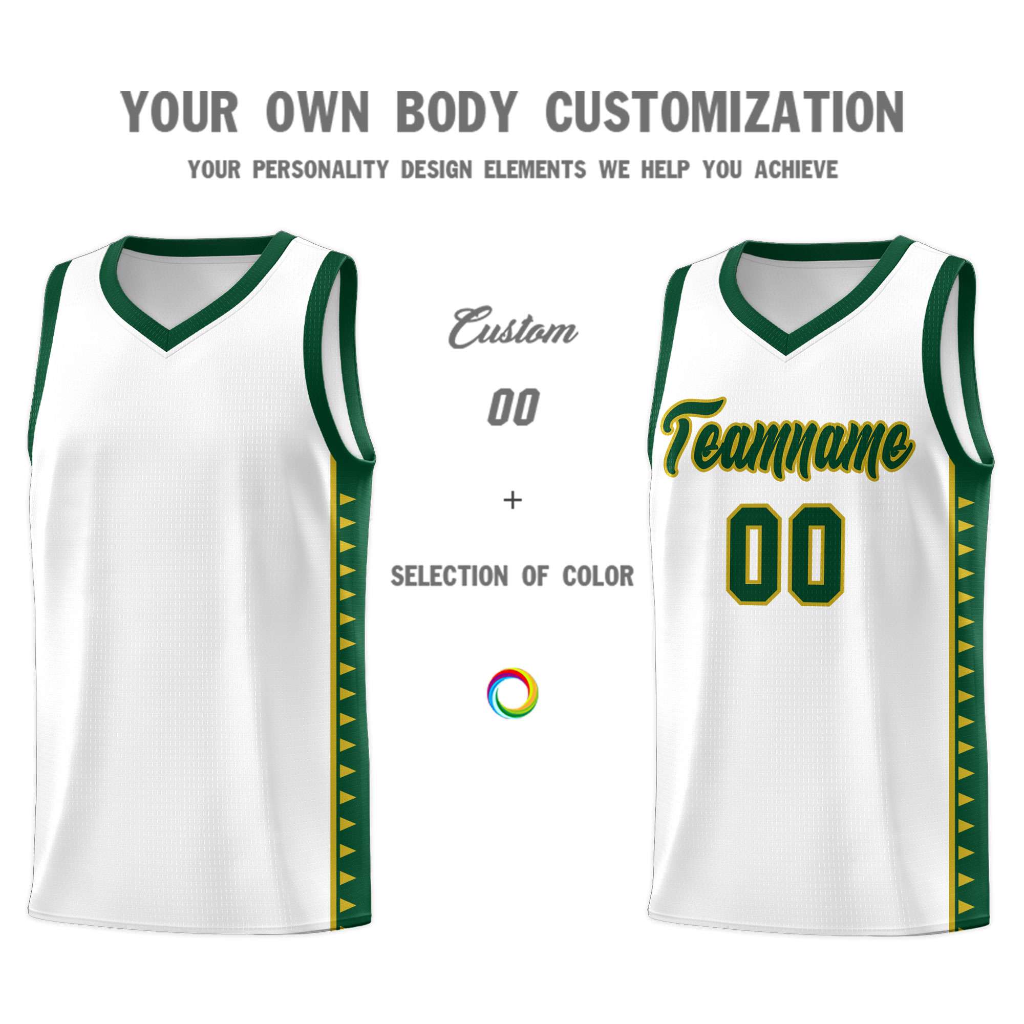 Custom White Green Basketball Kits With Side Zigzag Pattern