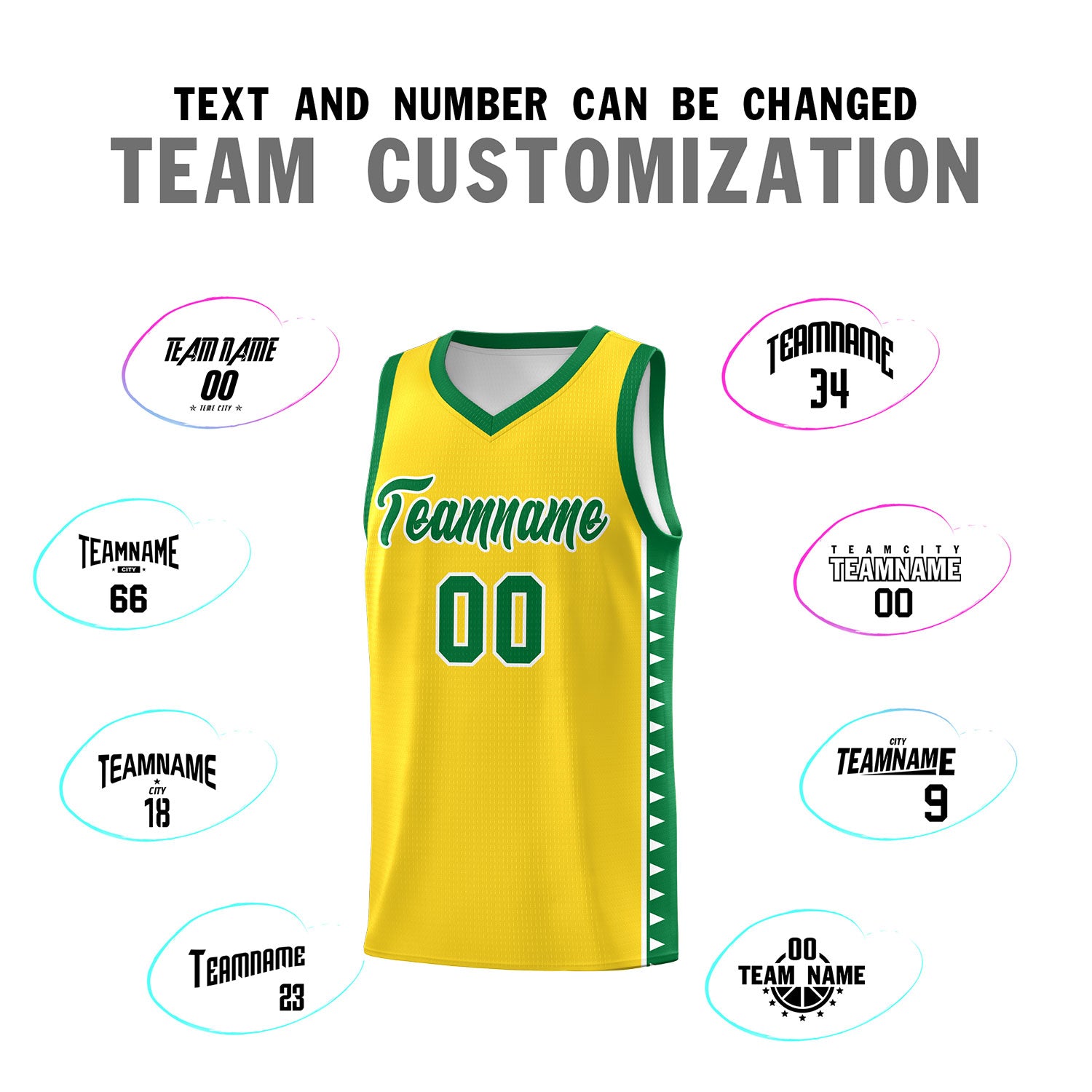 Custom Gold Kelly Green Basketball Kits With Side Zigzag Pattern