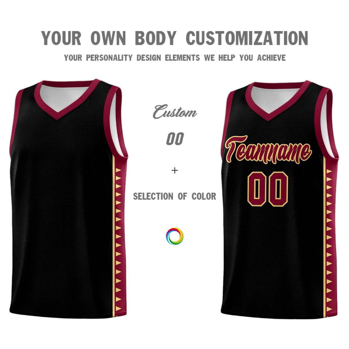 Custom Black Crimson Basketball Kits With Side Zigzag Pattern