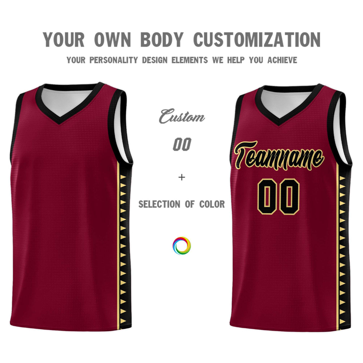 Custom Crimson Black Basketball Kits With Side Zigzag Pattern