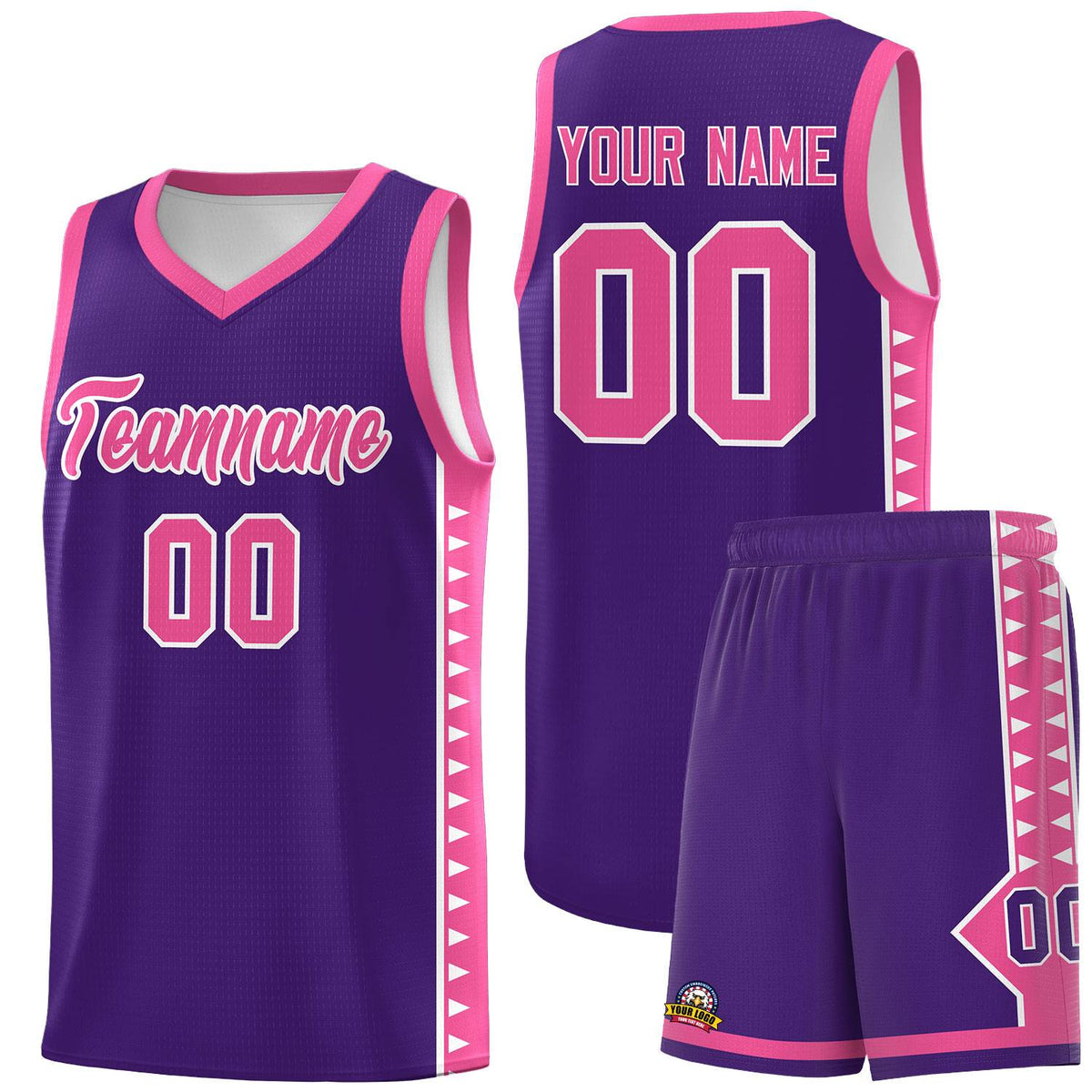 Custom Purple Pink Basketball Kits With Side Zigzag Pattern