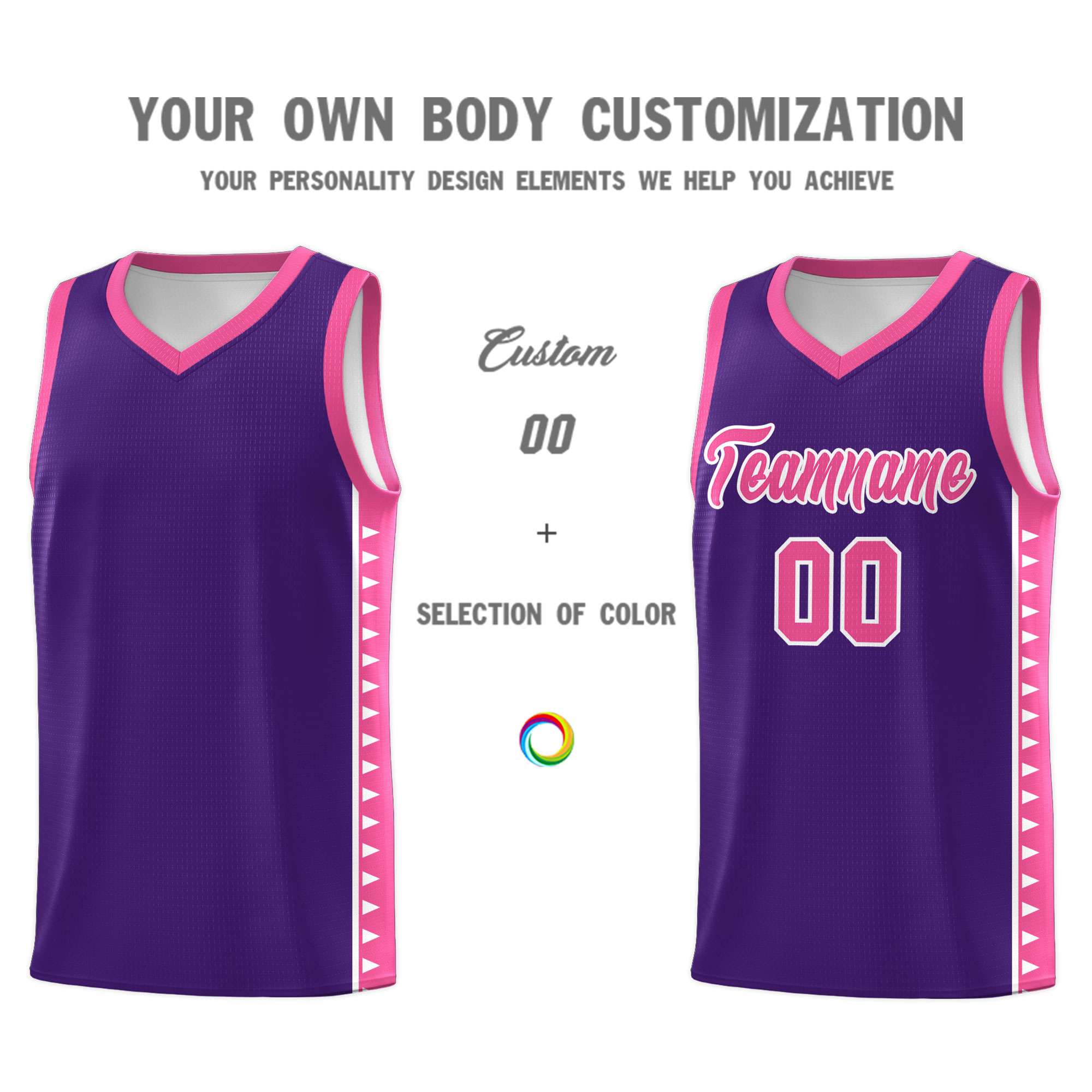 Custom Purple Pink Basketball Kits With Side Zigzag Pattern