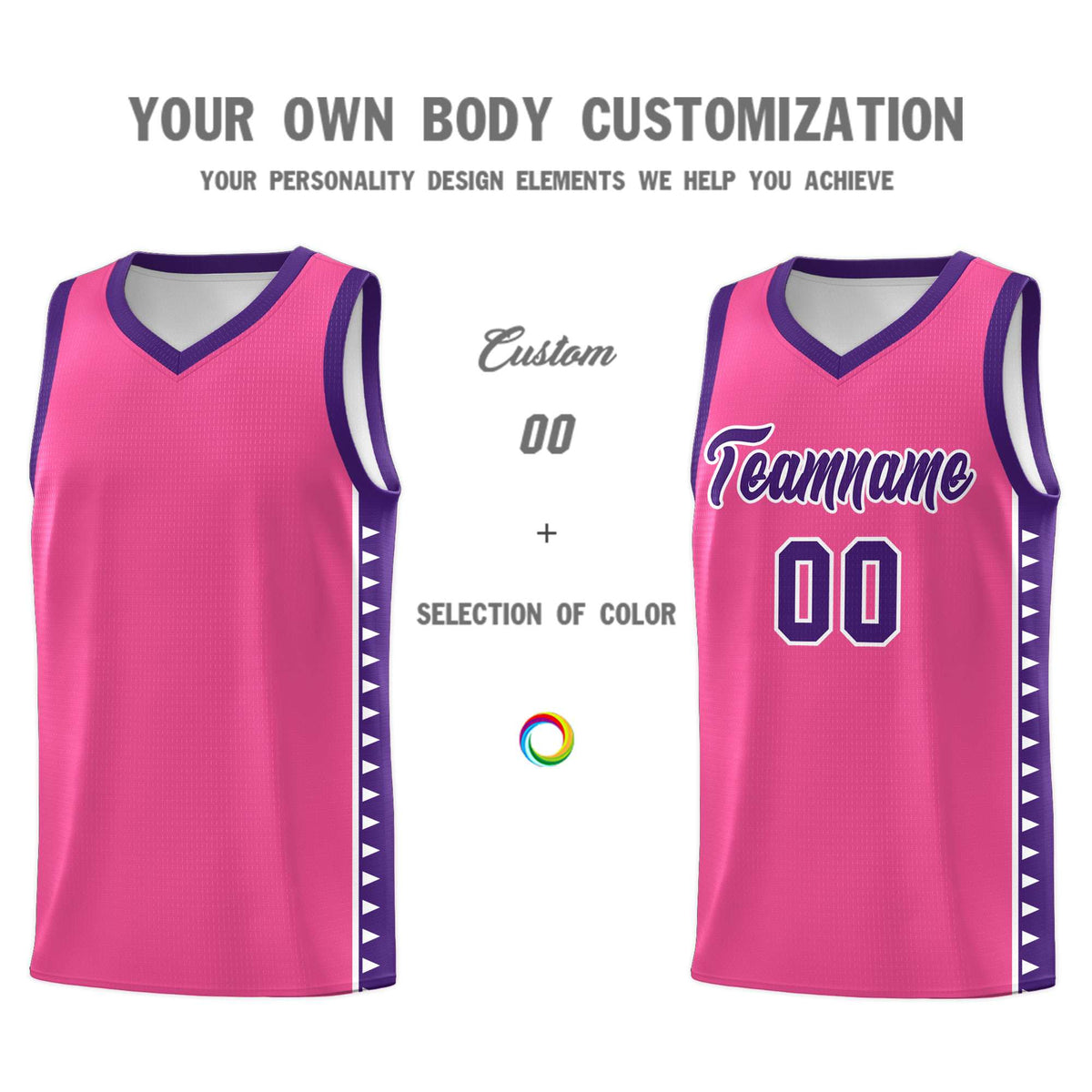 Custom Pink Purple Basketball Kits With Side Zigzag Pattern
