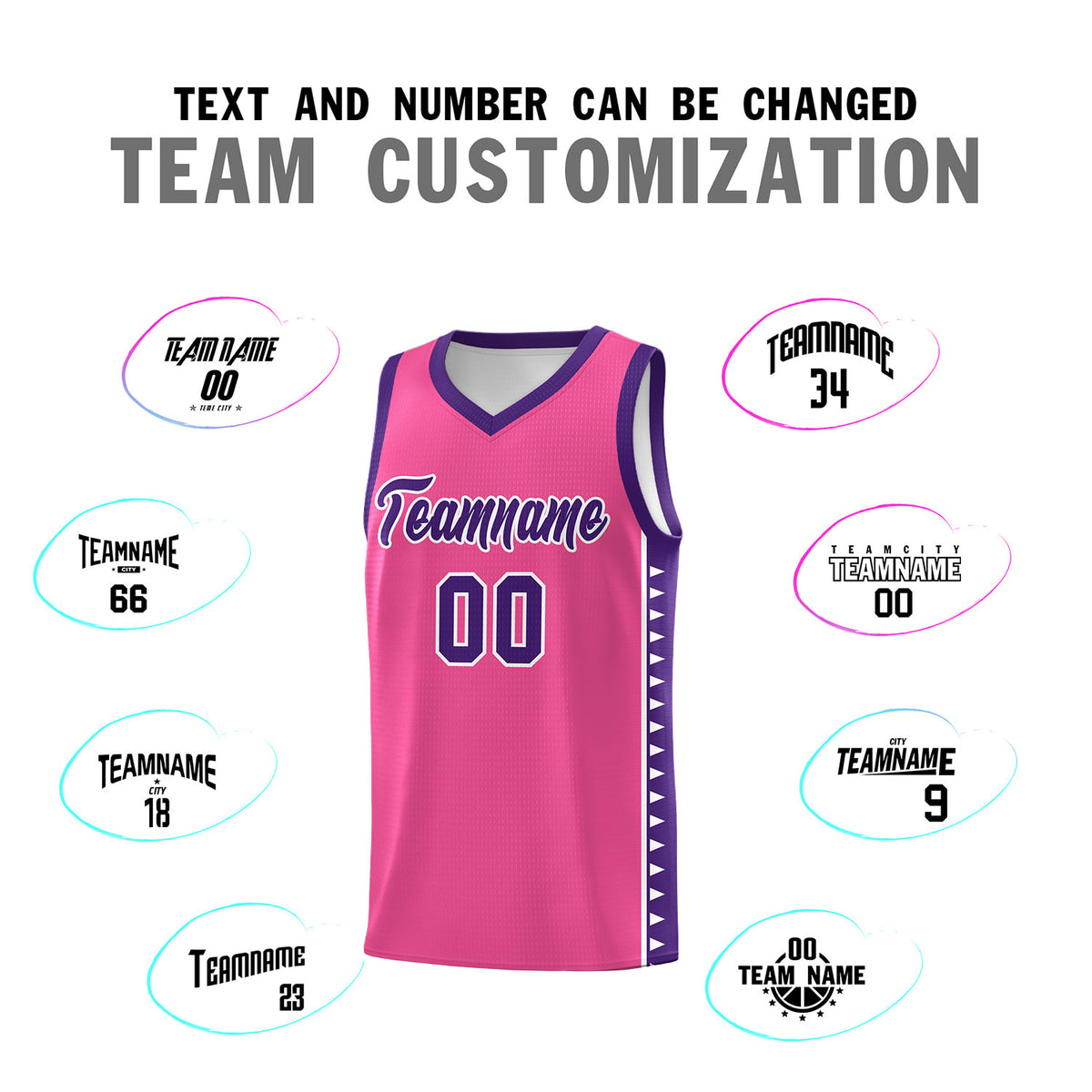 Custom Pink Purple Basketball Kits With Side Zigzag Pattern
