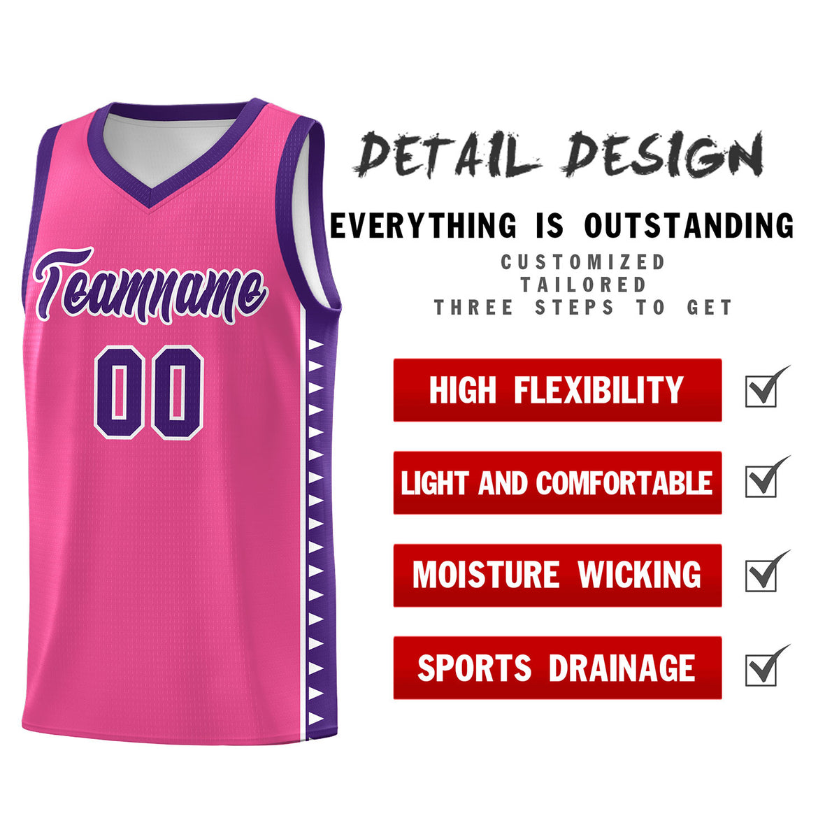 Custom Pink Purple Basketball Kits With Side Zigzag Pattern