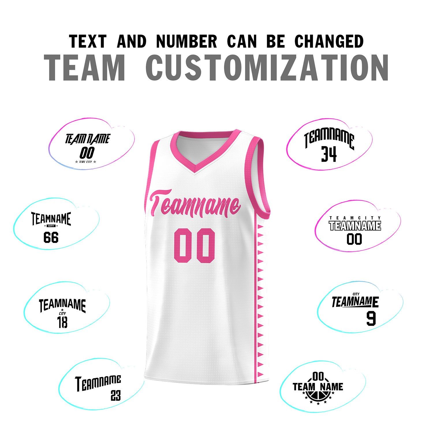 Custom White Pink Basketball Kits With Side Zigzag Pattern