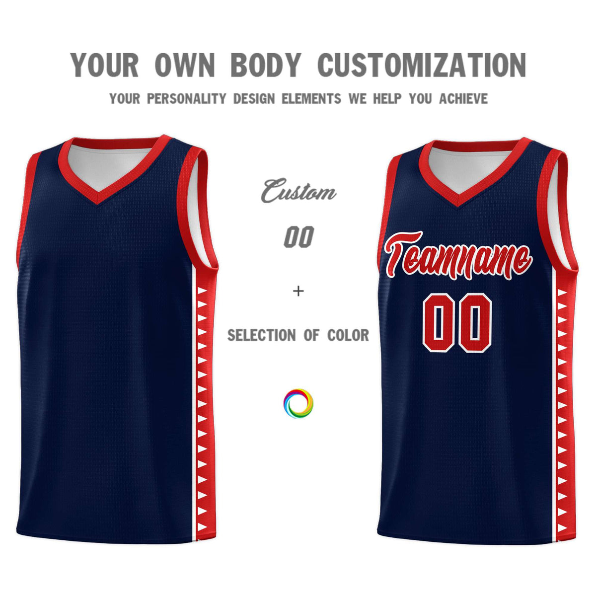 Custom Navy Red Basketball Kits With Side Zigzag Pattern