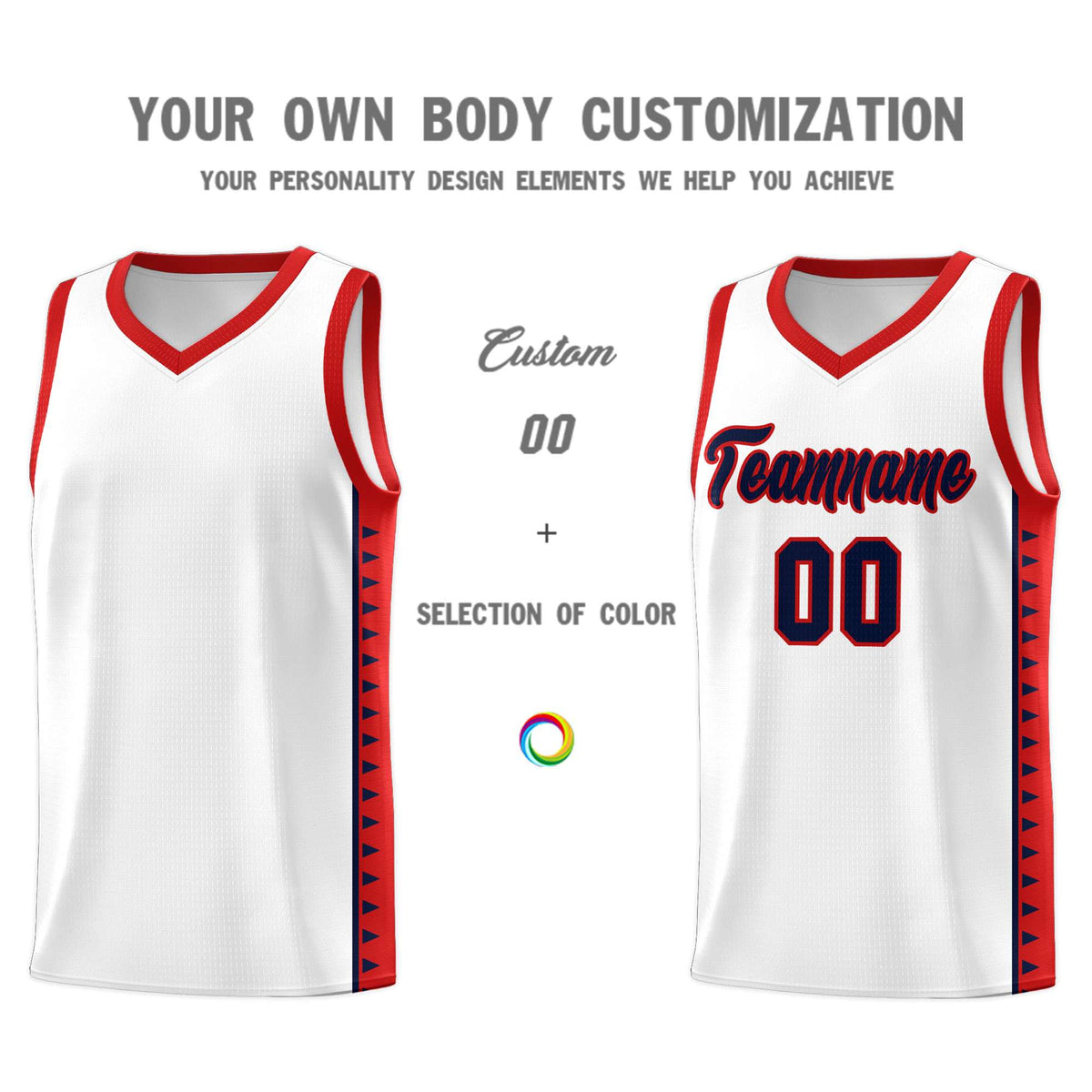Custom White Red Basketball Kits With Side Zigzag Pattern
