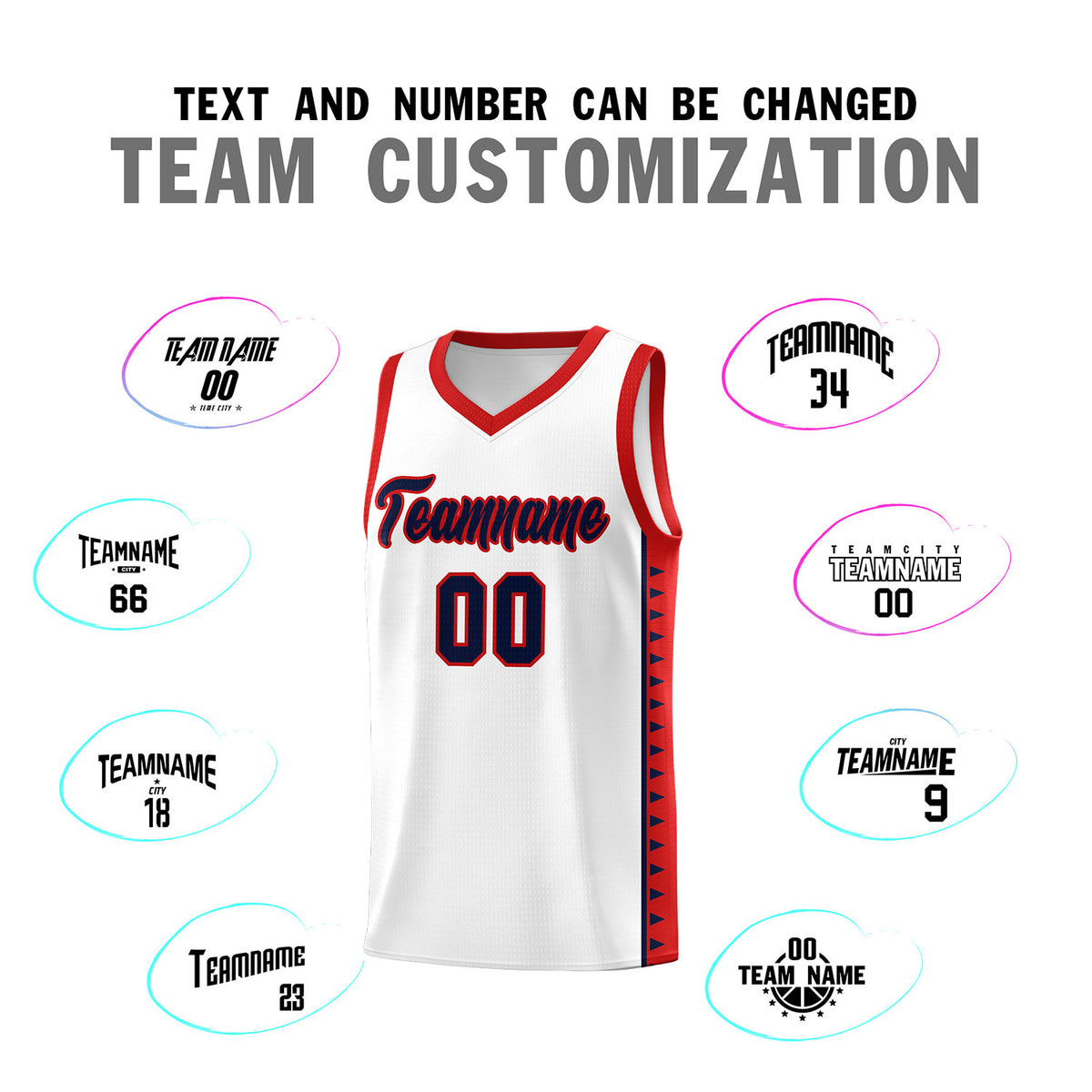 Custom White Red Basketball Kits With Side Zigzag Pattern