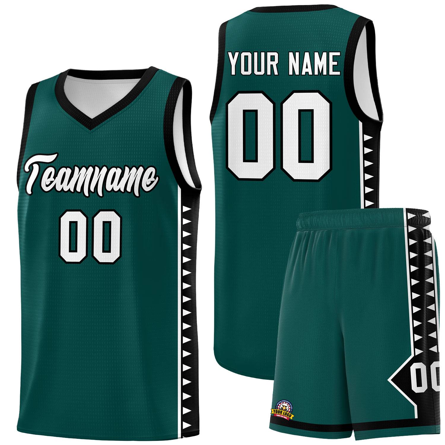 Custom Midnight Green Black Basketball Kits With Side Zigzag Pattern