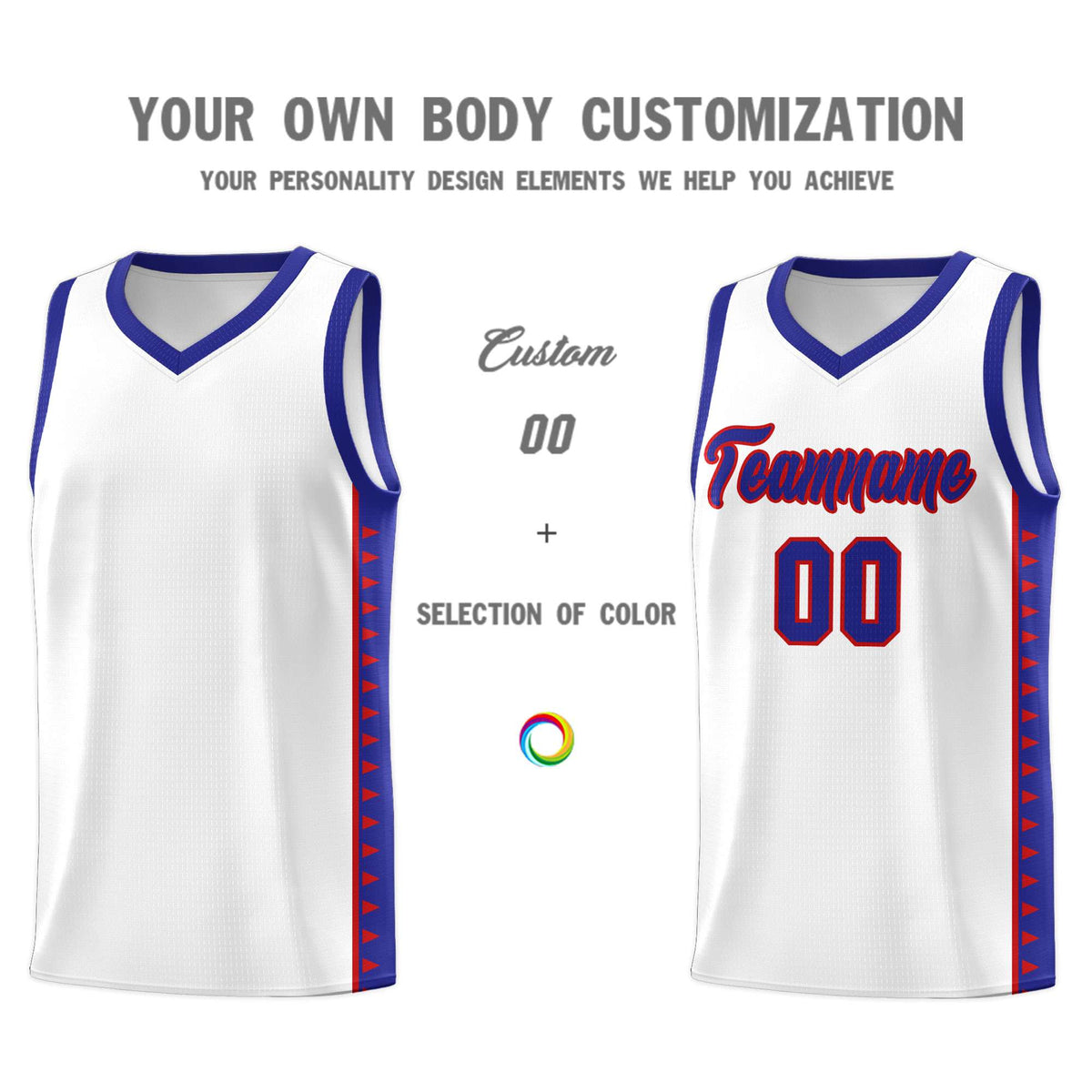 Custom White Royal Basketball Kits With Side Zigzag Pattern