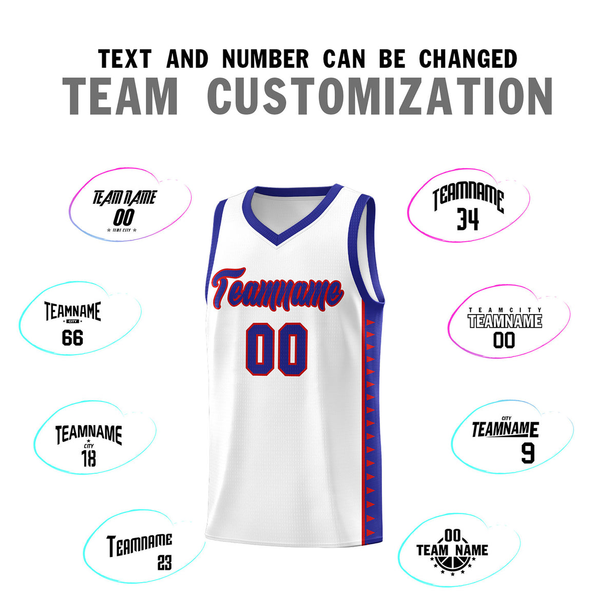 Custom White Royal Basketball Kits With Side Zigzag Pattern