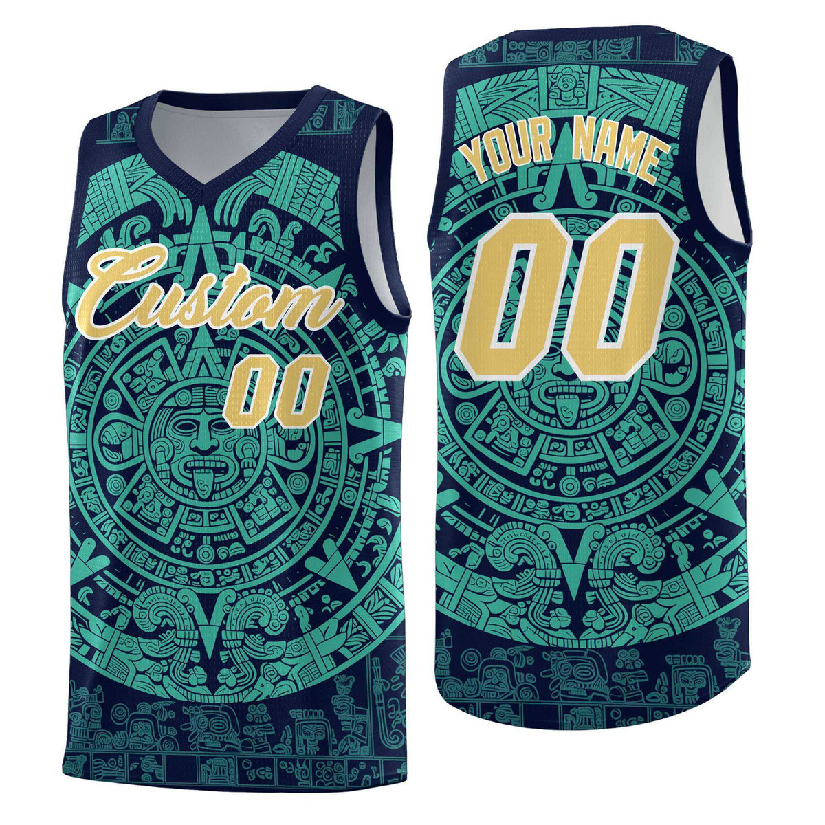 Custom Youth Basketball Jerseys Aqua Aztec Sun Stone Personalized Uniform