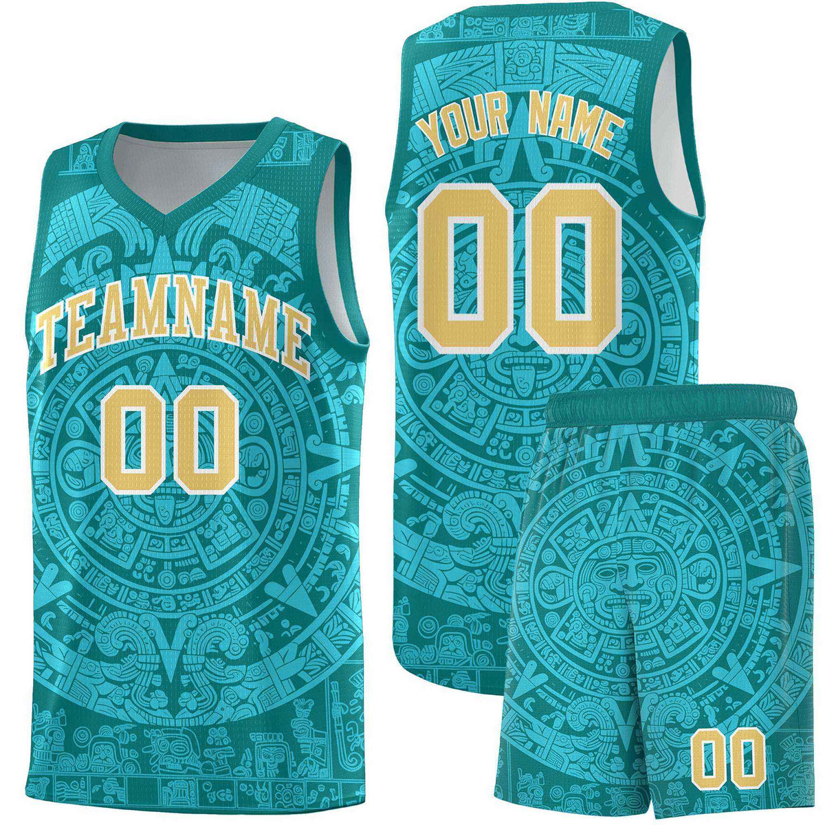Custom Youth Basketball Jerseys Aqua Aztec Sun Stone Personalized Uniform