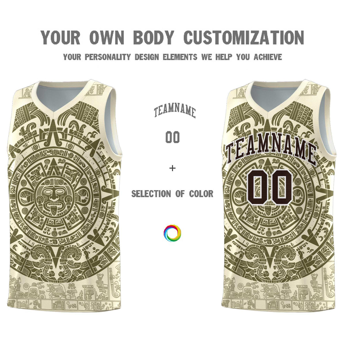 Custom Youth Basketball Jerseys Olive Aztec Sun Stone Personalized Uniform