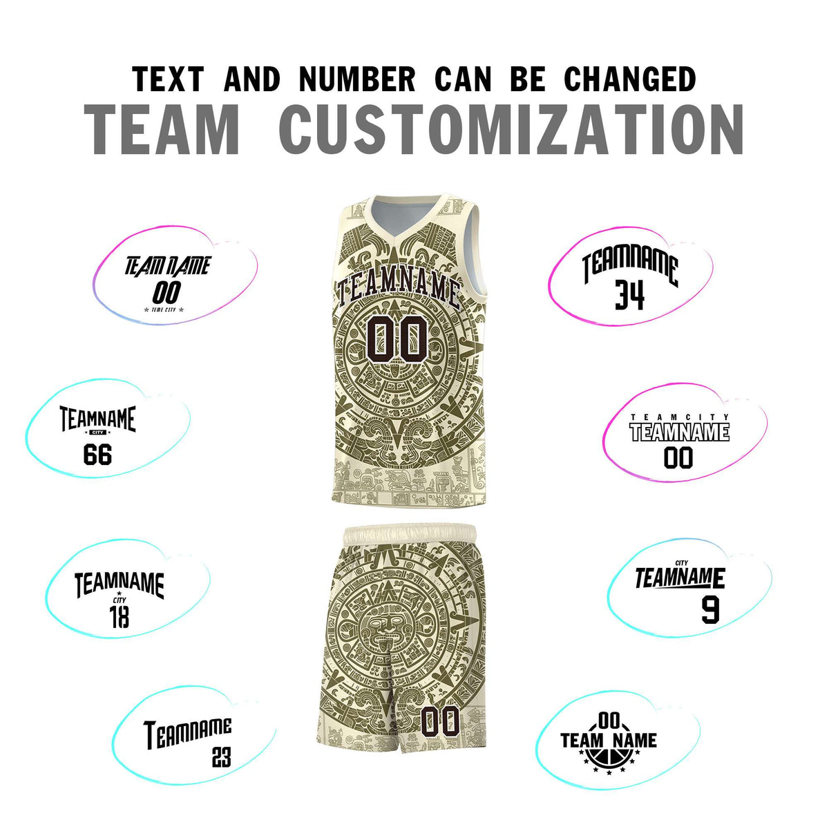 Custom Youth Basketball Jerseys Olive Aztec Sun Stone Personalized Uniform