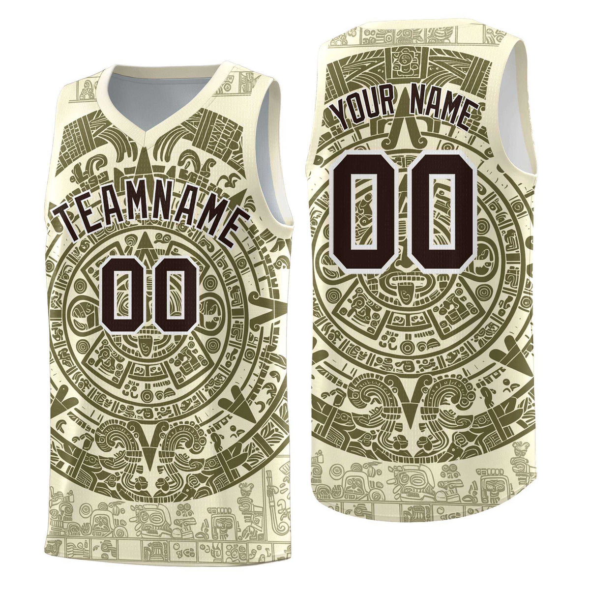 Custom Youth Basketball Jerseys Olive Aztec Sun Stone Personalized Uniform