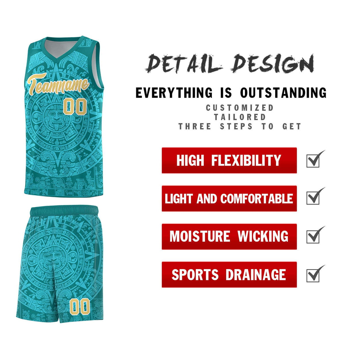 Custom Youth Basketball Jerseys Aqua Aztec Sun Stone Personalized Uniform