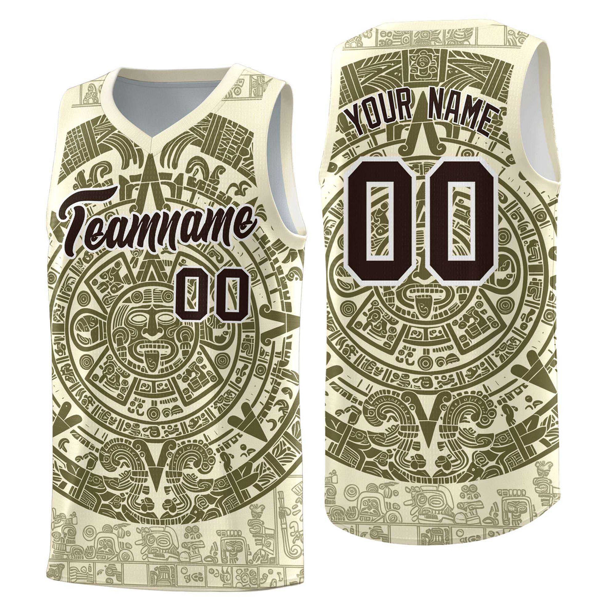 Custom Youth Basketball Jerseys Olive Aztec Sun Stone Personalized Uniform
