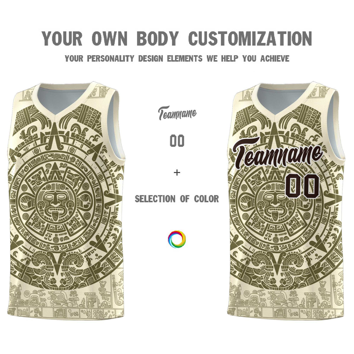 Custom Youth Basketball Jerseys Olive Aztec Sun Stone Personalized Uniform