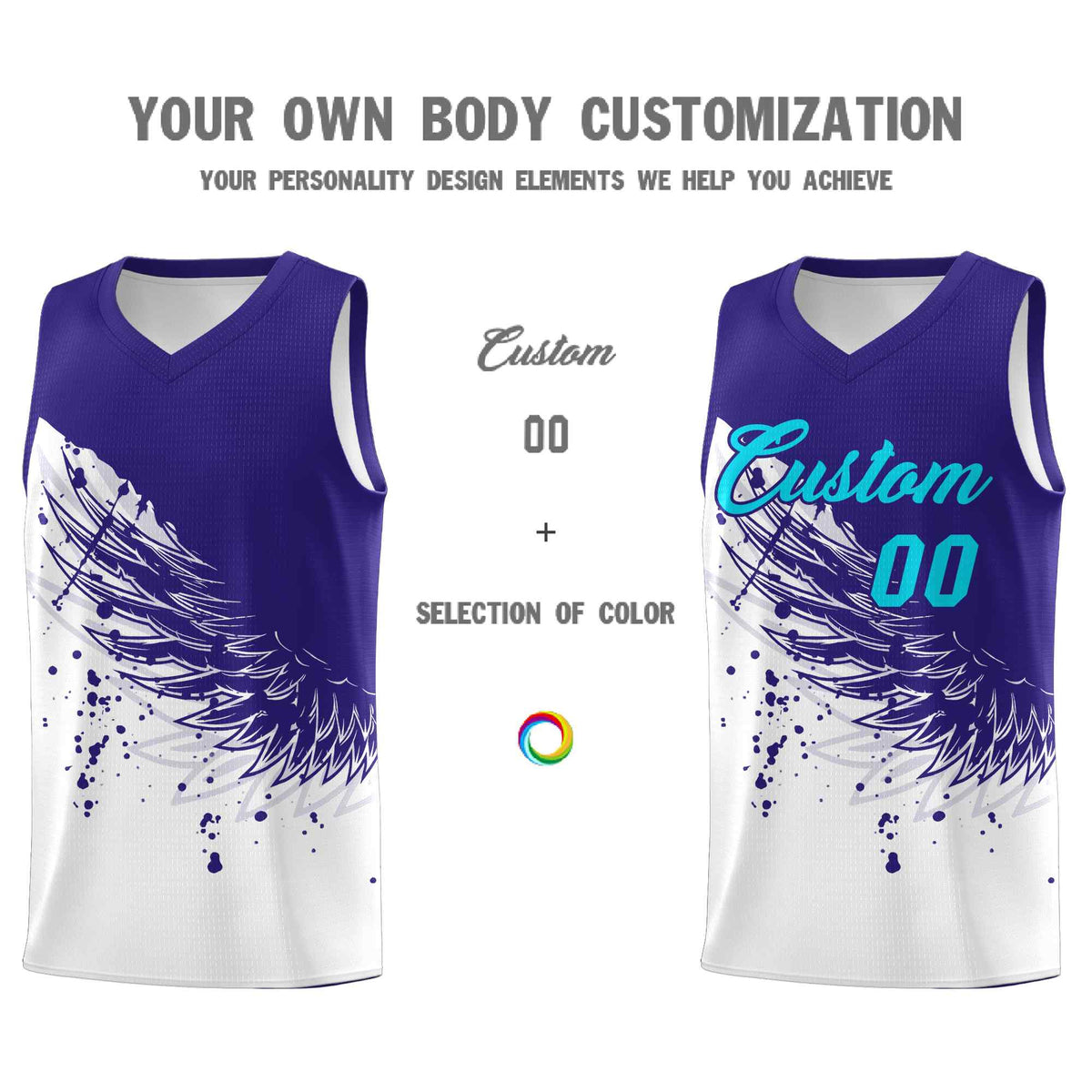 Custom White Royal Wing Pattern Sports Uniform Basketball Jersey| KXKSHOP