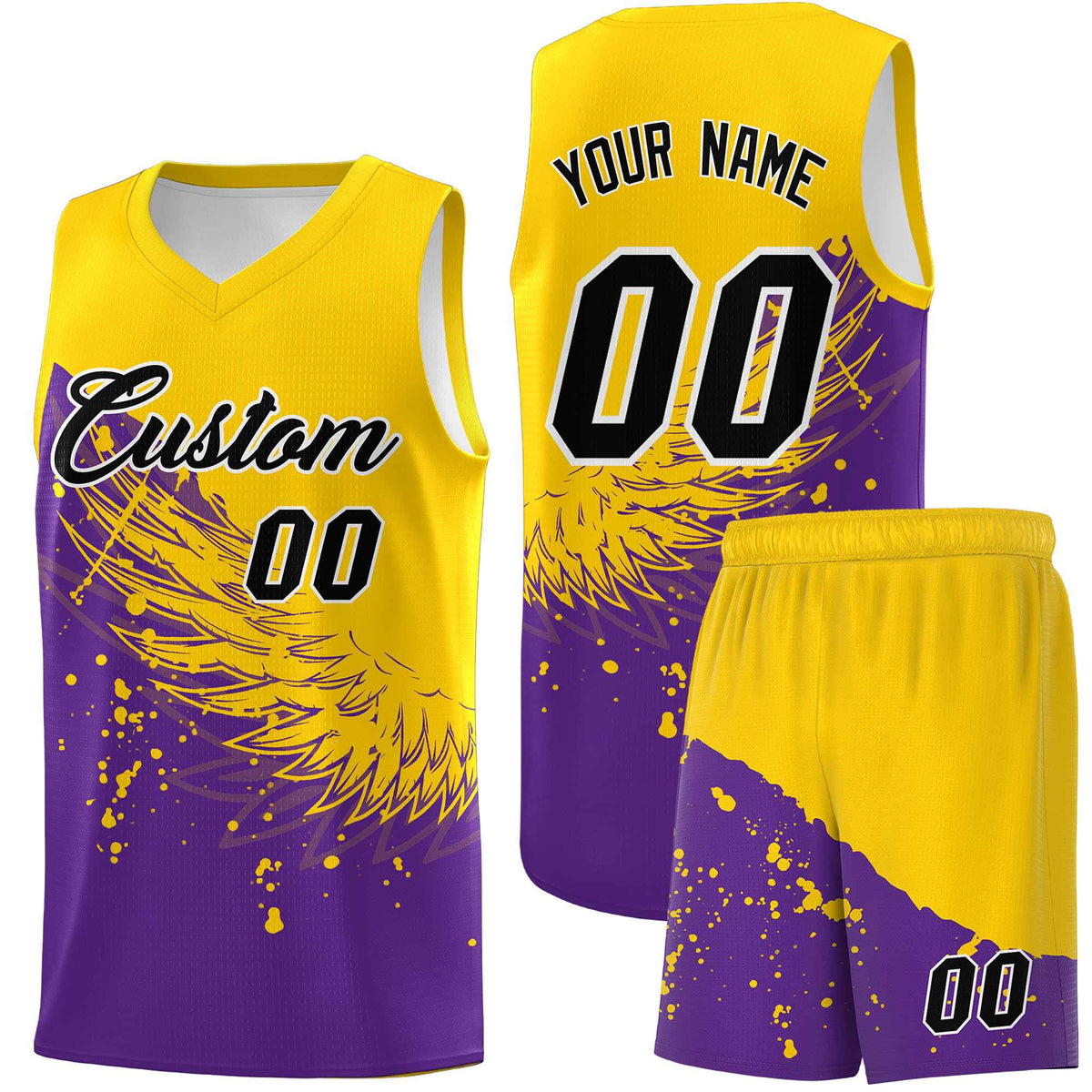 Custom Purple Gold Wing Pattern Sports Uniform Basketball Jersey| KXKSHOP