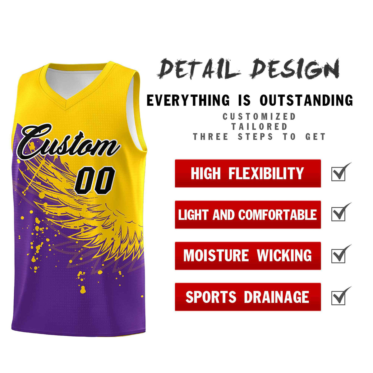 Custom Purple Gold Wing Pattern Sports Uniform Basketball Jersey| KXKSHOP