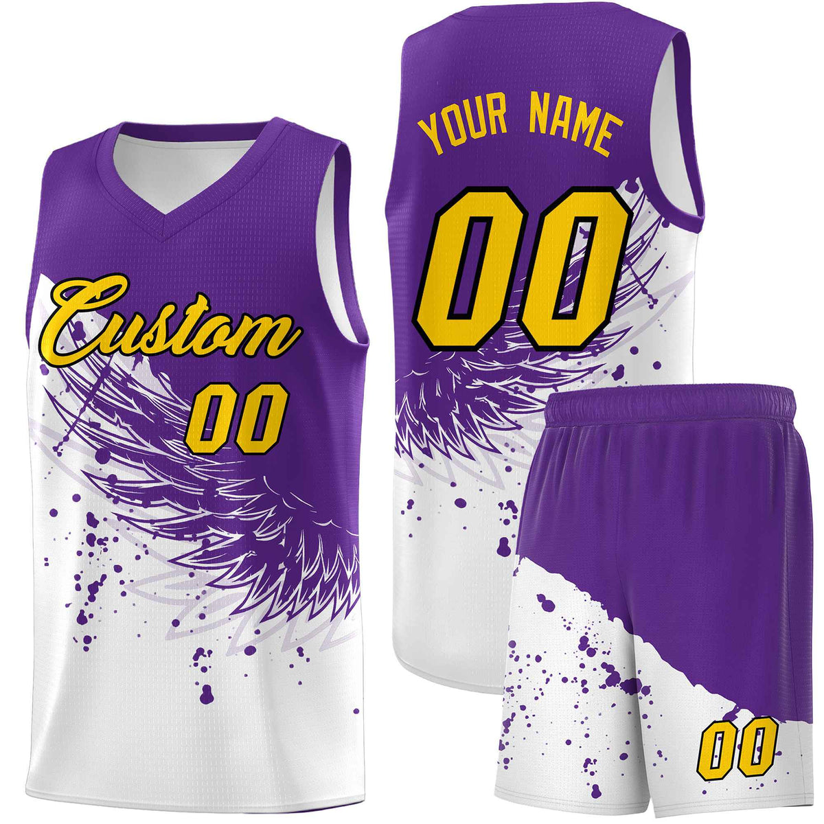 Custom White Purple Wing Pattern Sports Uniform Basketball Jersey| KXKSHOP