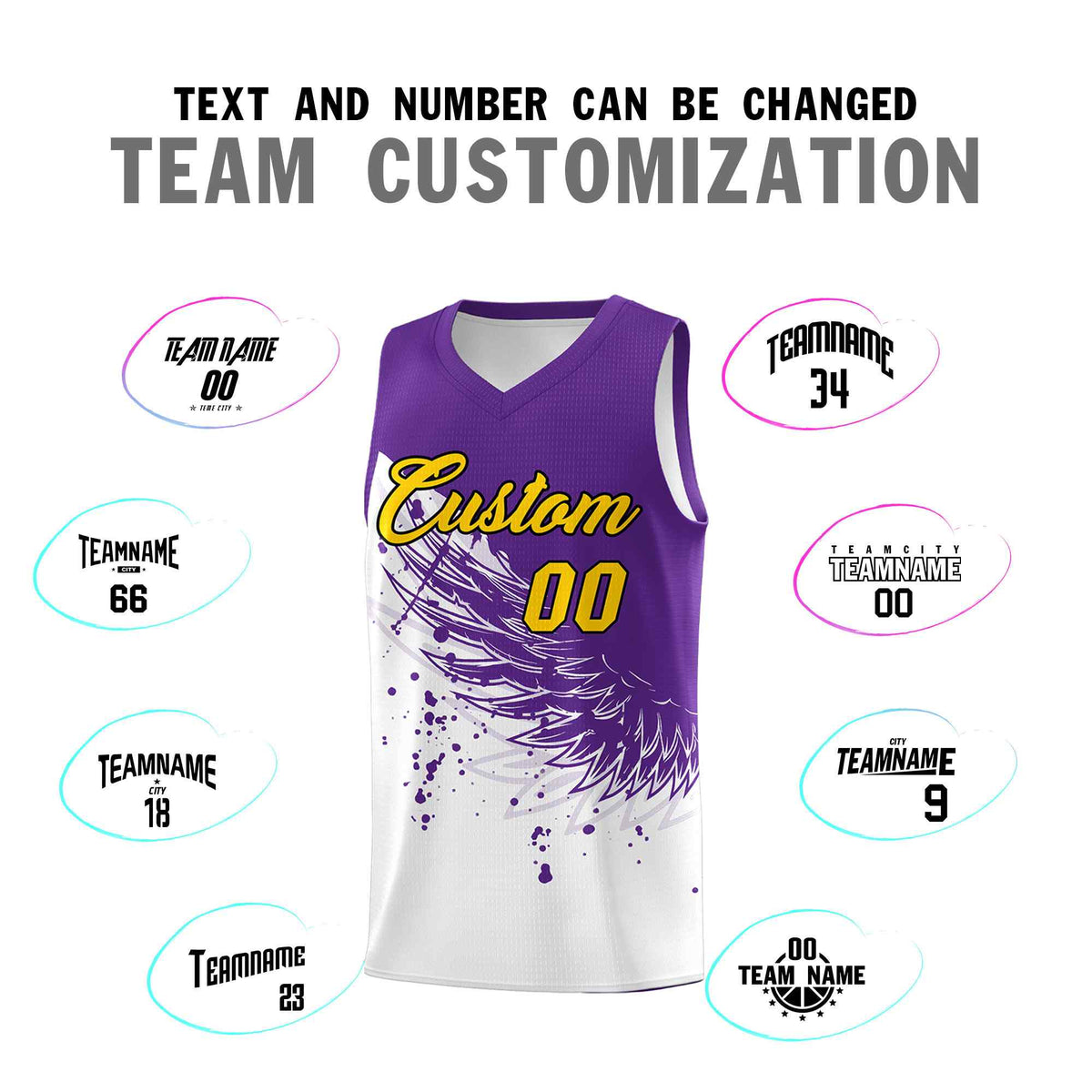 Custom White Purple Wing Pattern Sports Uniform Basketball Jersey| KXKSHOP