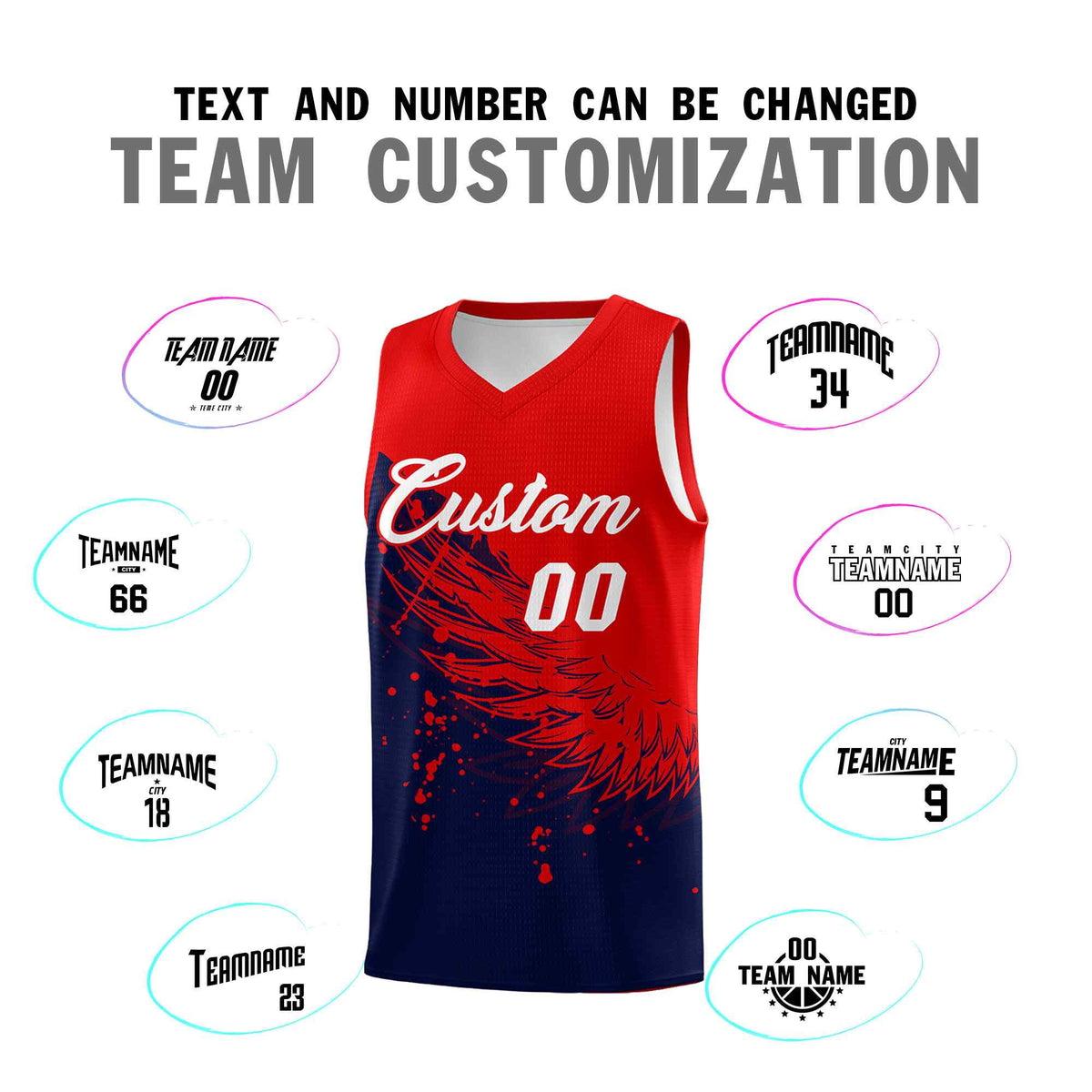 Custom Navy Red Wing Pattern Sports Uniform Basketball Jersey| KXKSHOP