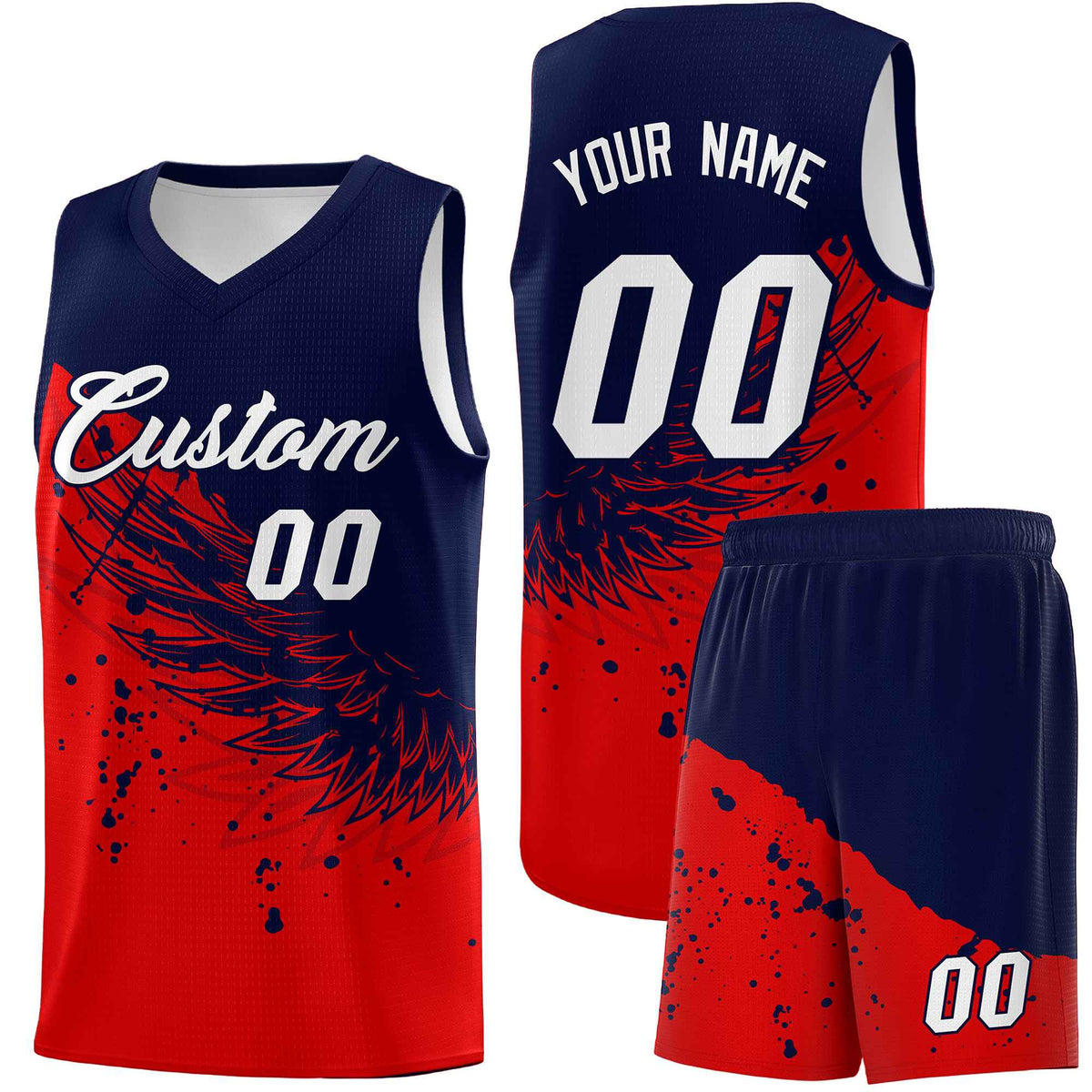 Custom Red Navy Wing Pattern Sports Uniform Basketball Jersey| KXKSHOP