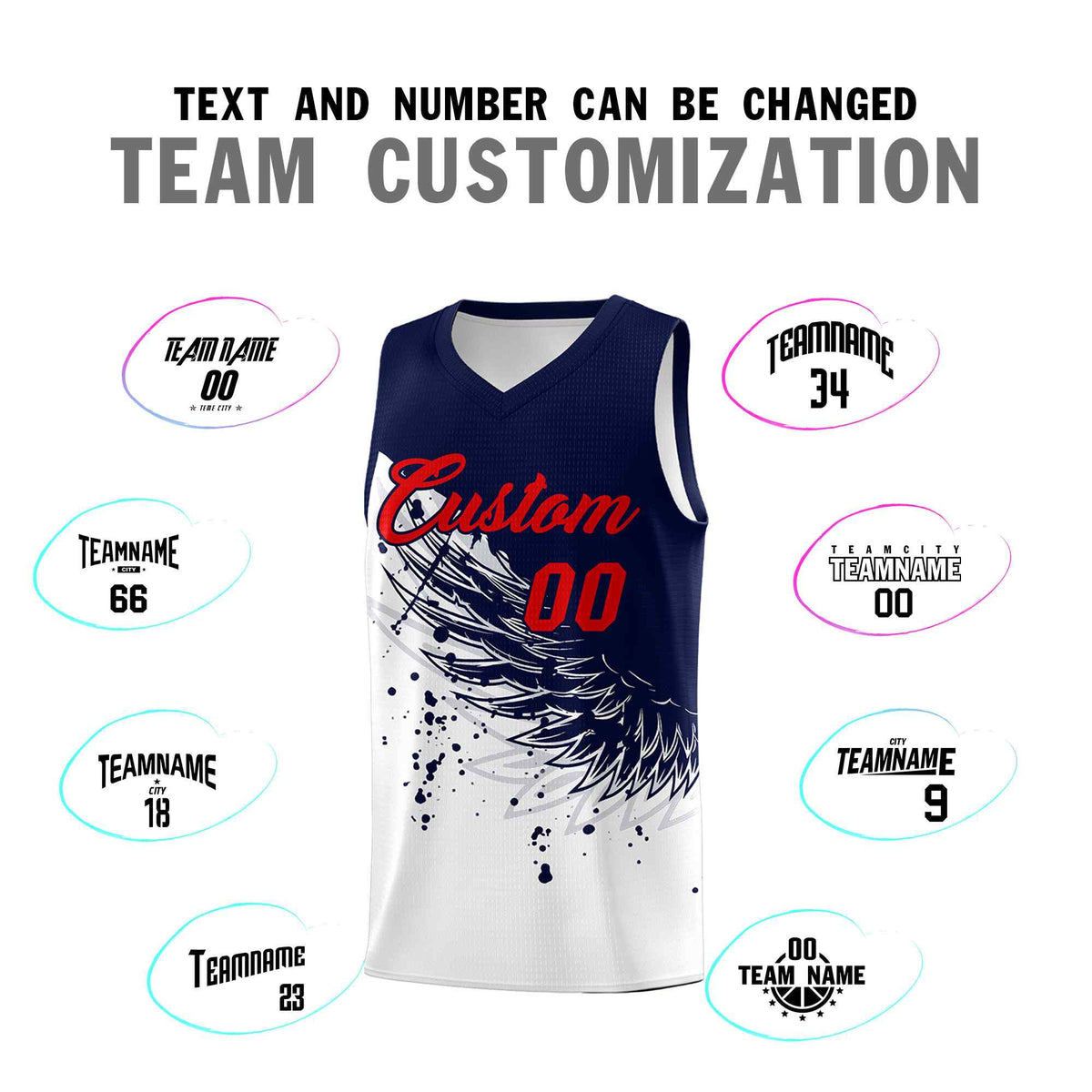 Custom White Navy Wing Pattern Sports Uniform Basketball Jersey| KXKSHOP